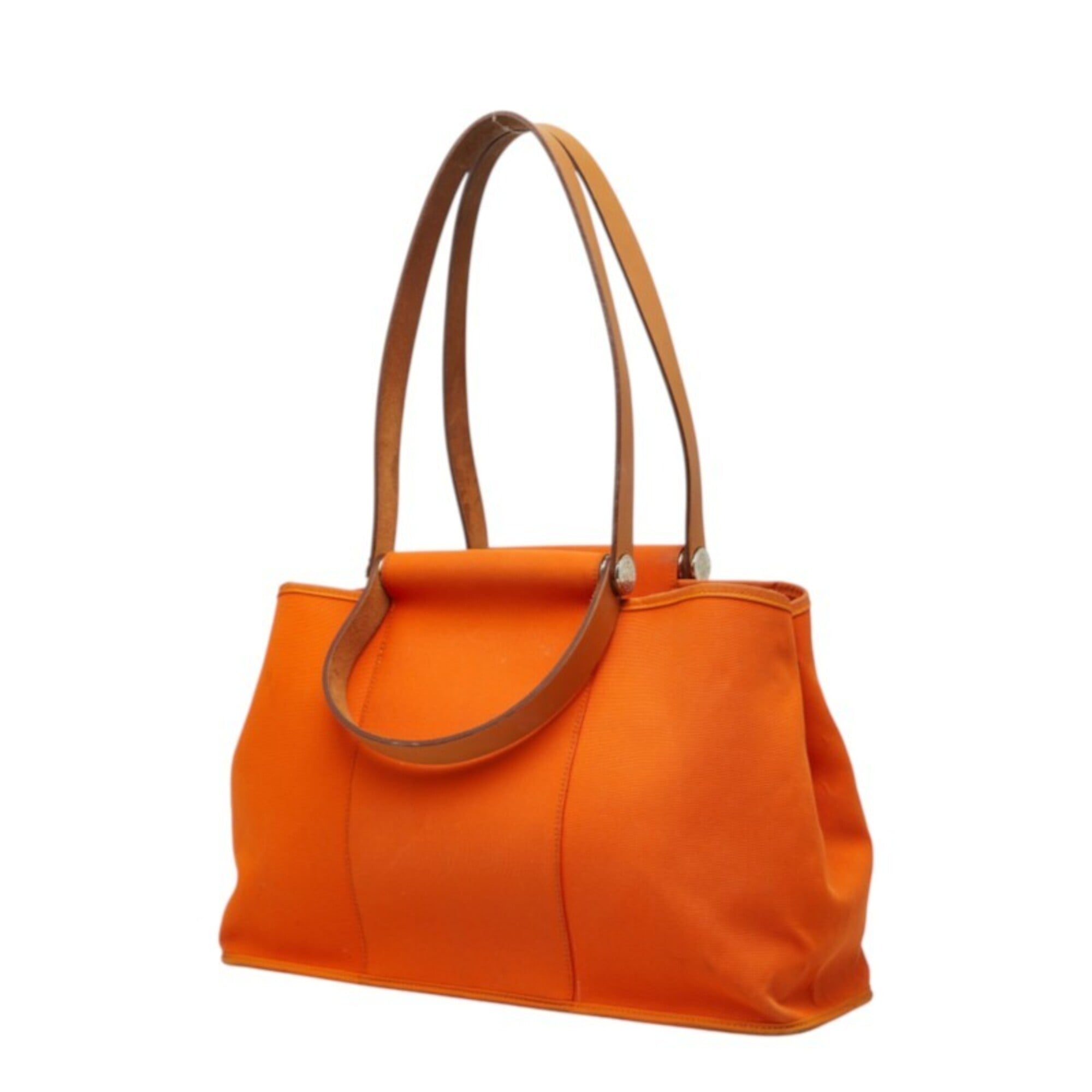 Hermes Orange Toile Officier Leather Handbag Tote Bag (Pre-Owned)