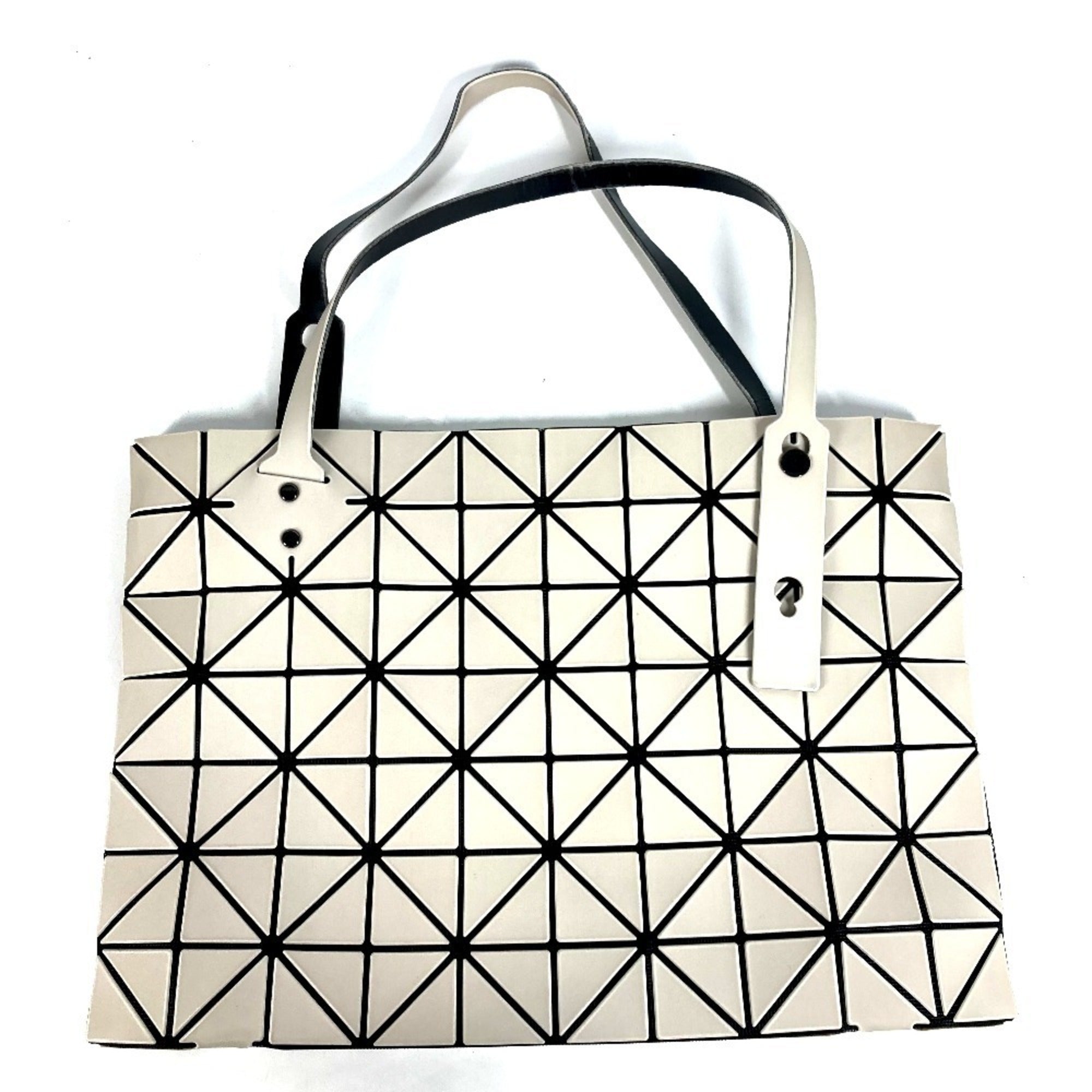 Issey Miyake Beige Black Leather Pvc Shoulder Bag Tote Bag (Pre-Owned)
