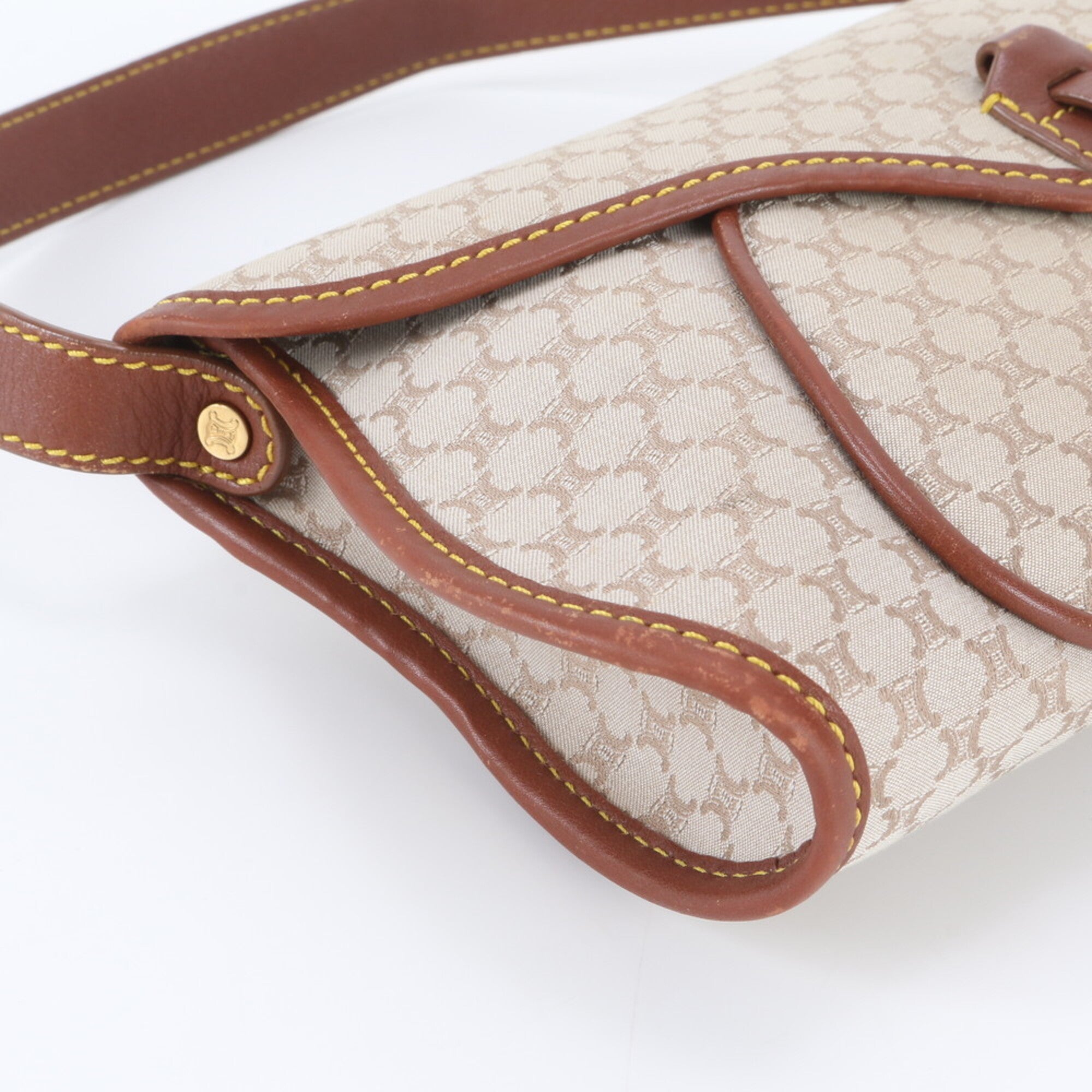 Celine Beige Brown Leather Canvas Handbag Shoulder Bag (Pre-Owned)