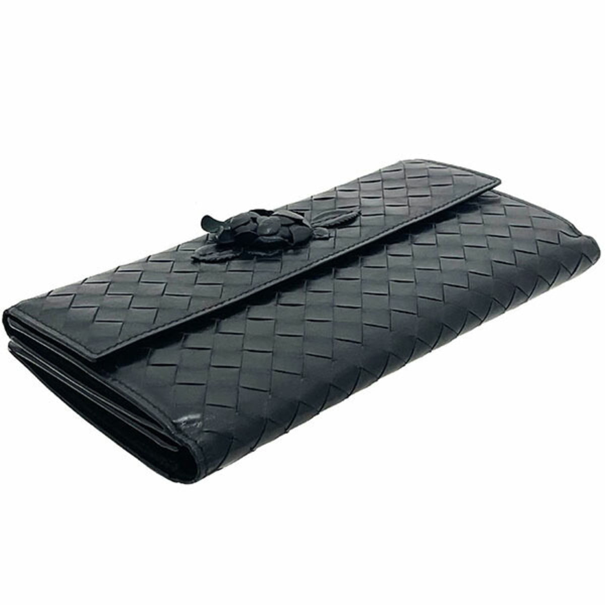 Bottega Veneta Black Leather Long Wallet (Bi-Fold) (Pre-Owned)