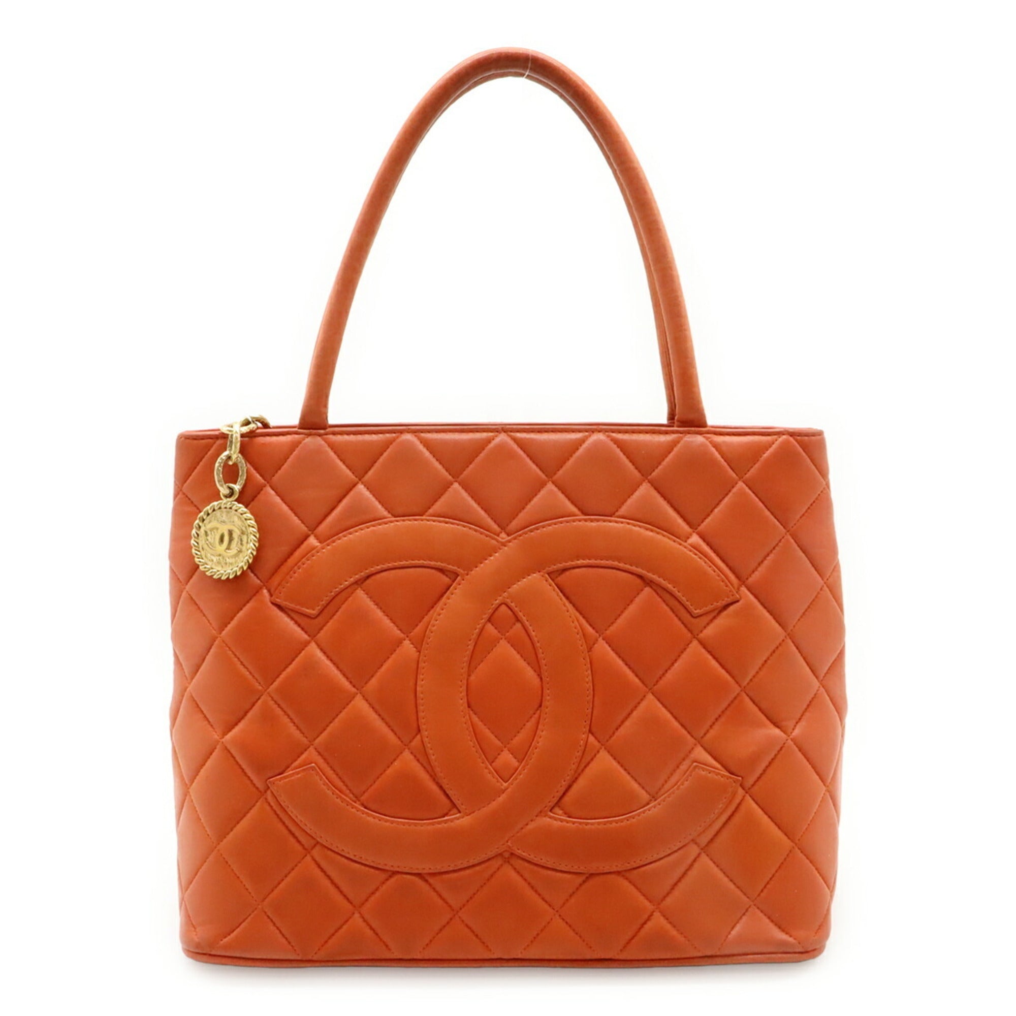 Chanel Matelasse Orange Leather Shoulder Bag Tote Bag (Pre-Owned)