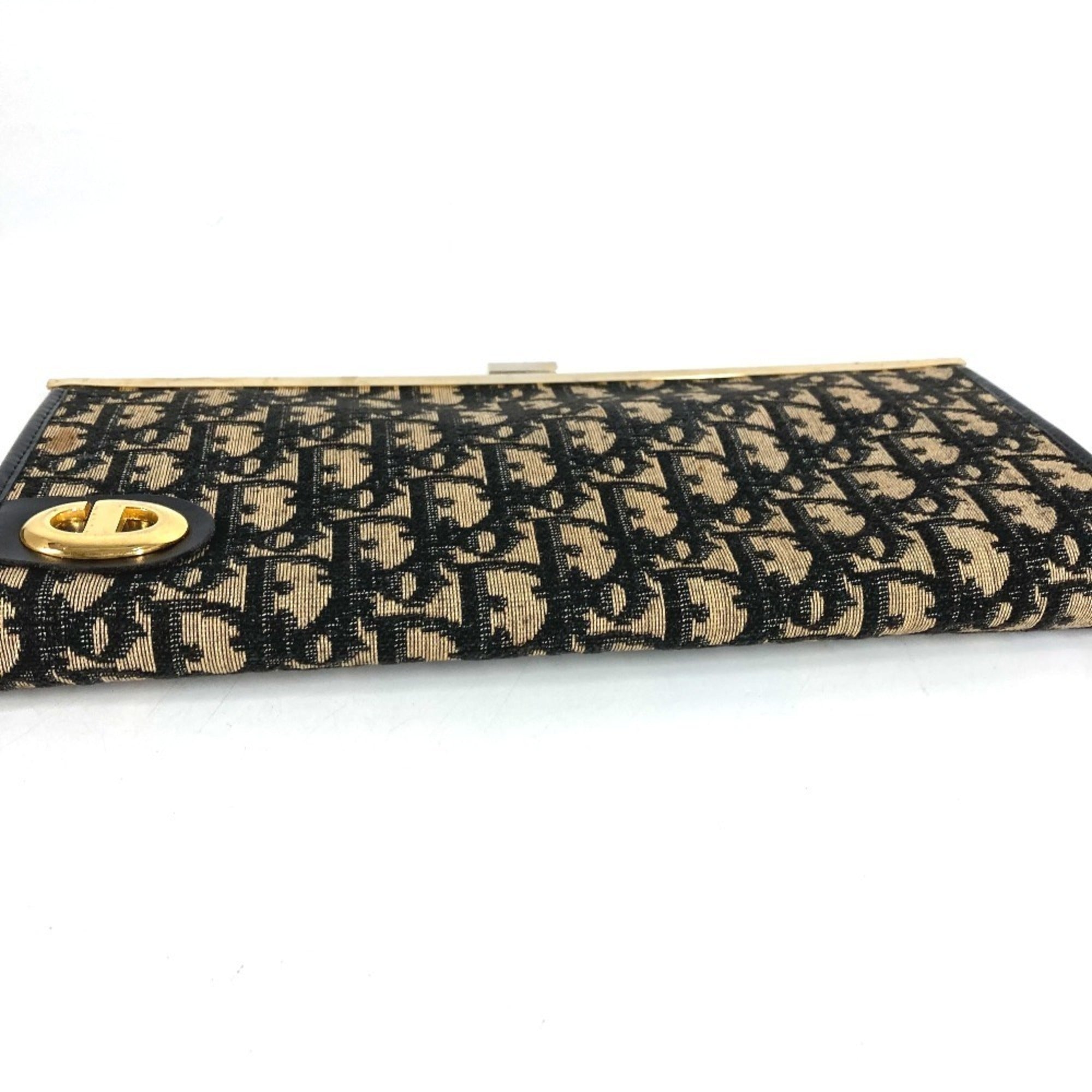 Christian Dior Gold Navy Leather Canvas Clutch Bag Handbag Pouch (Pre-Owned)