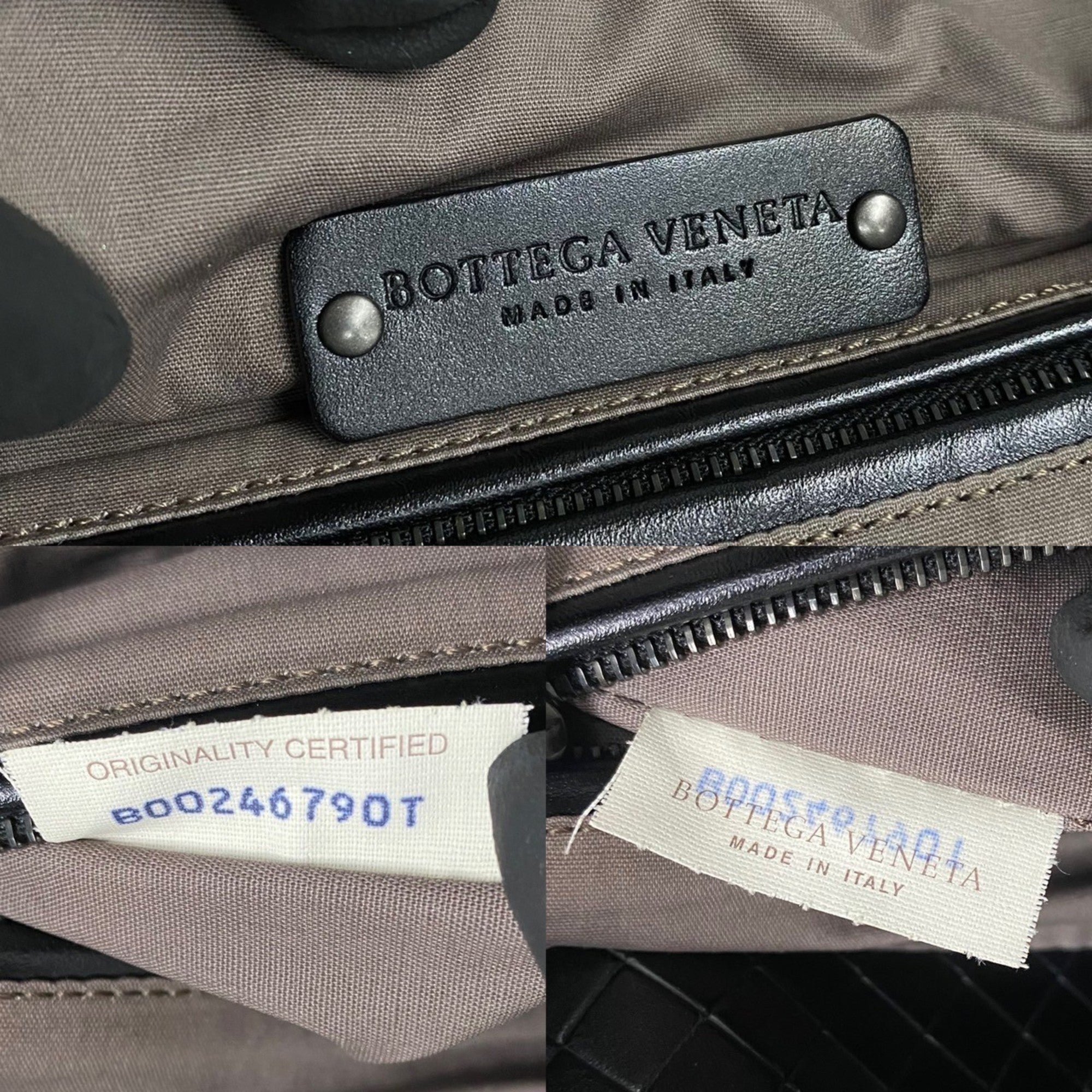 Bottega Veneta Black Leather Canvas Handbag Tote Bag (Pre-Owned)