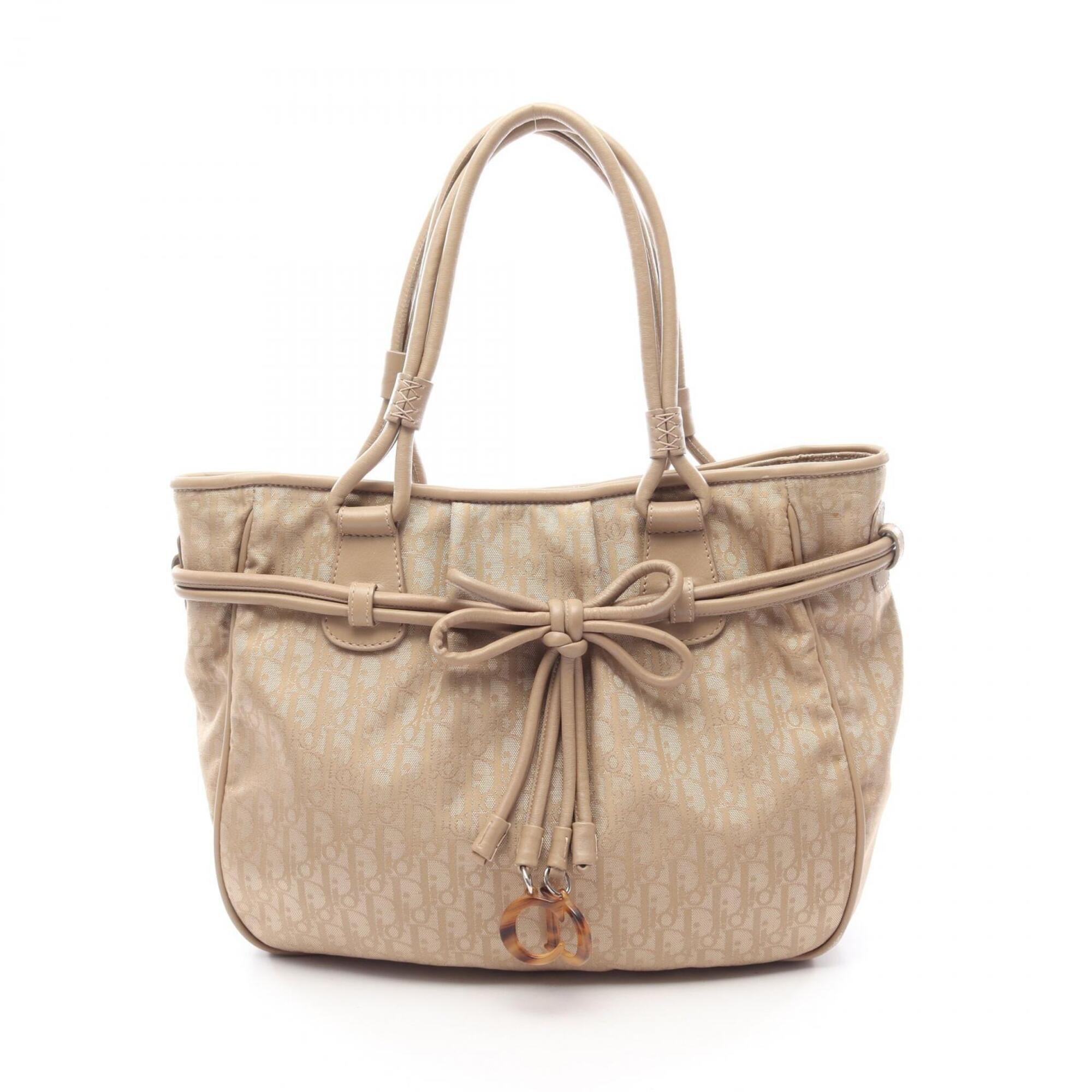 Christian Dior Beige Leather Nylon Canvas Handbag (Pre-Owned)