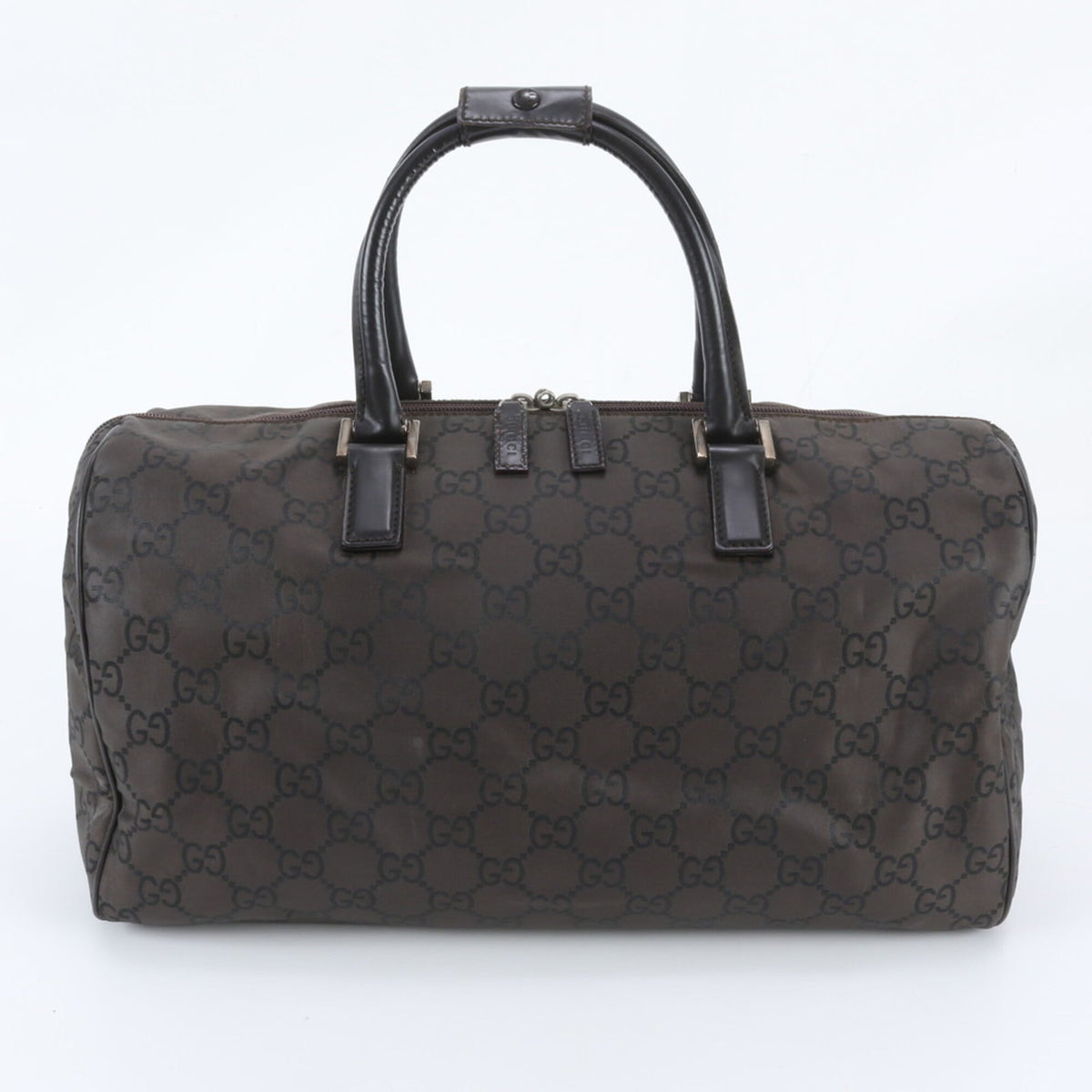 Gucci Brown Leather Nylon Boston Bag Tote Bag (Pre-Owned)