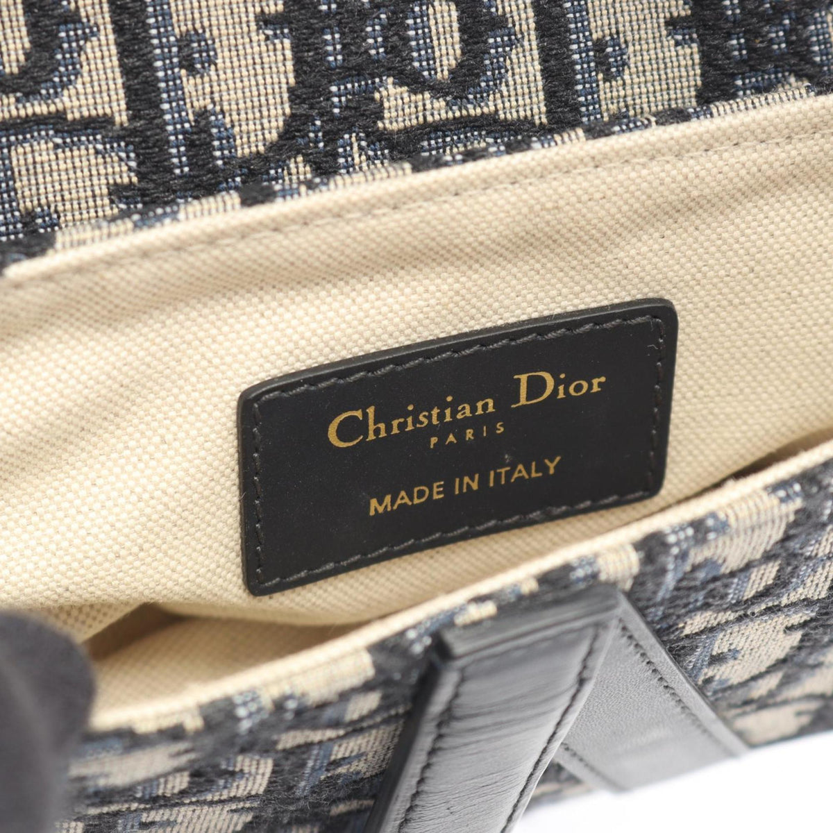 Christian Dior Ivory Navy Canvas Leather Handbag Saddle Bag (Pre-Owned)