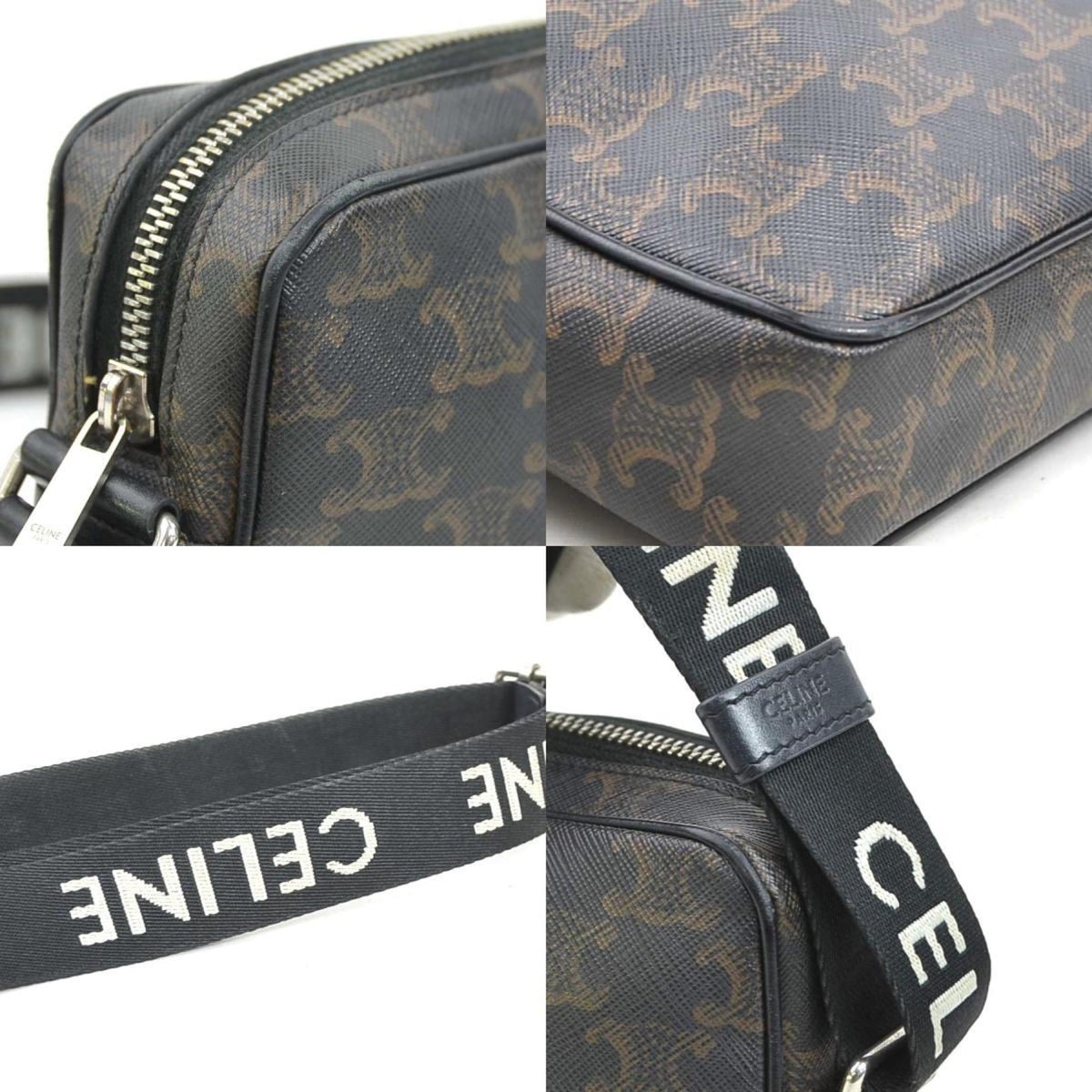 Celine Black Brown Coated Canvas Shoulder Bag (Pre-Owned)