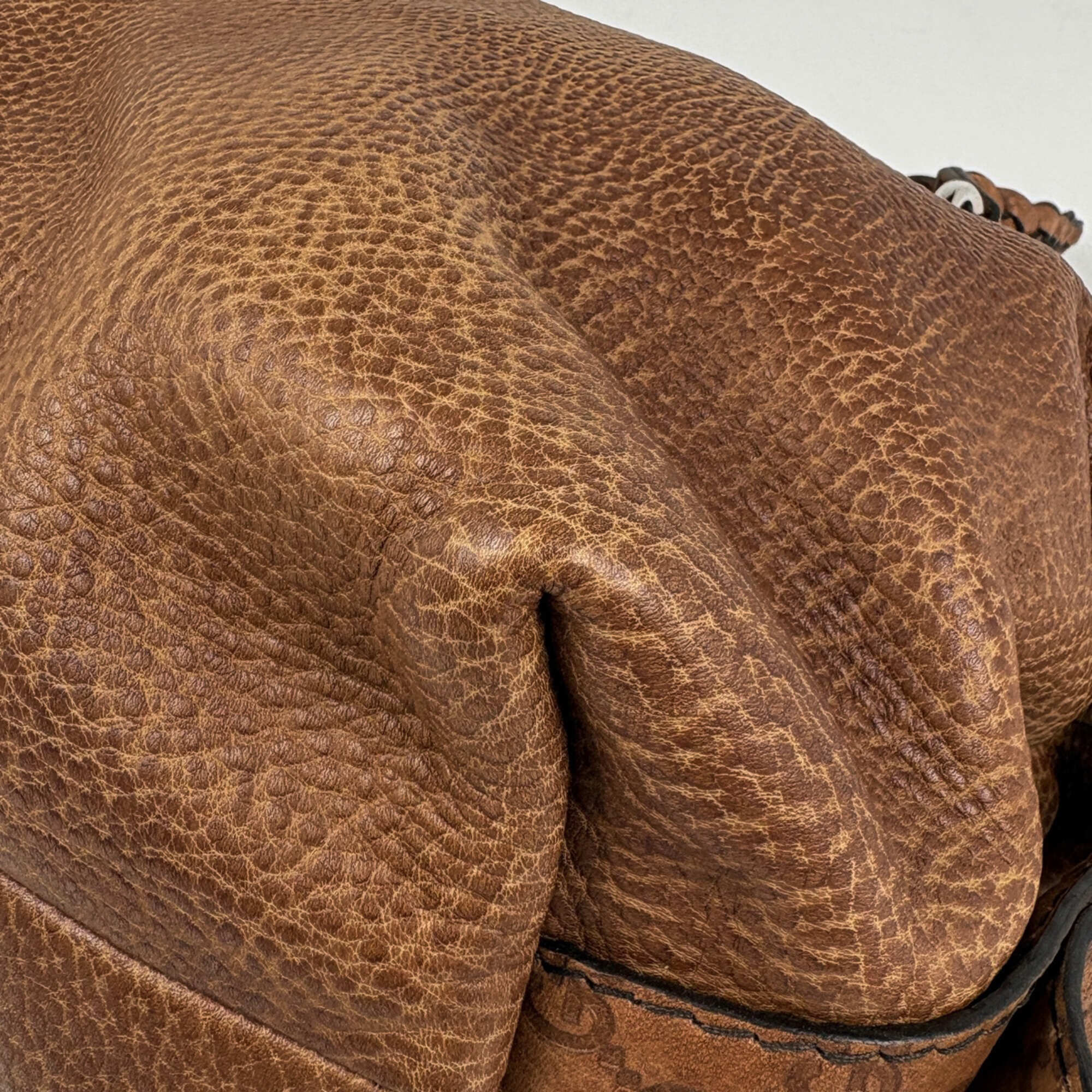 Gucci Guccissima Brown Leather Gg Leather Bamboo Handbag (Pre-Owned)