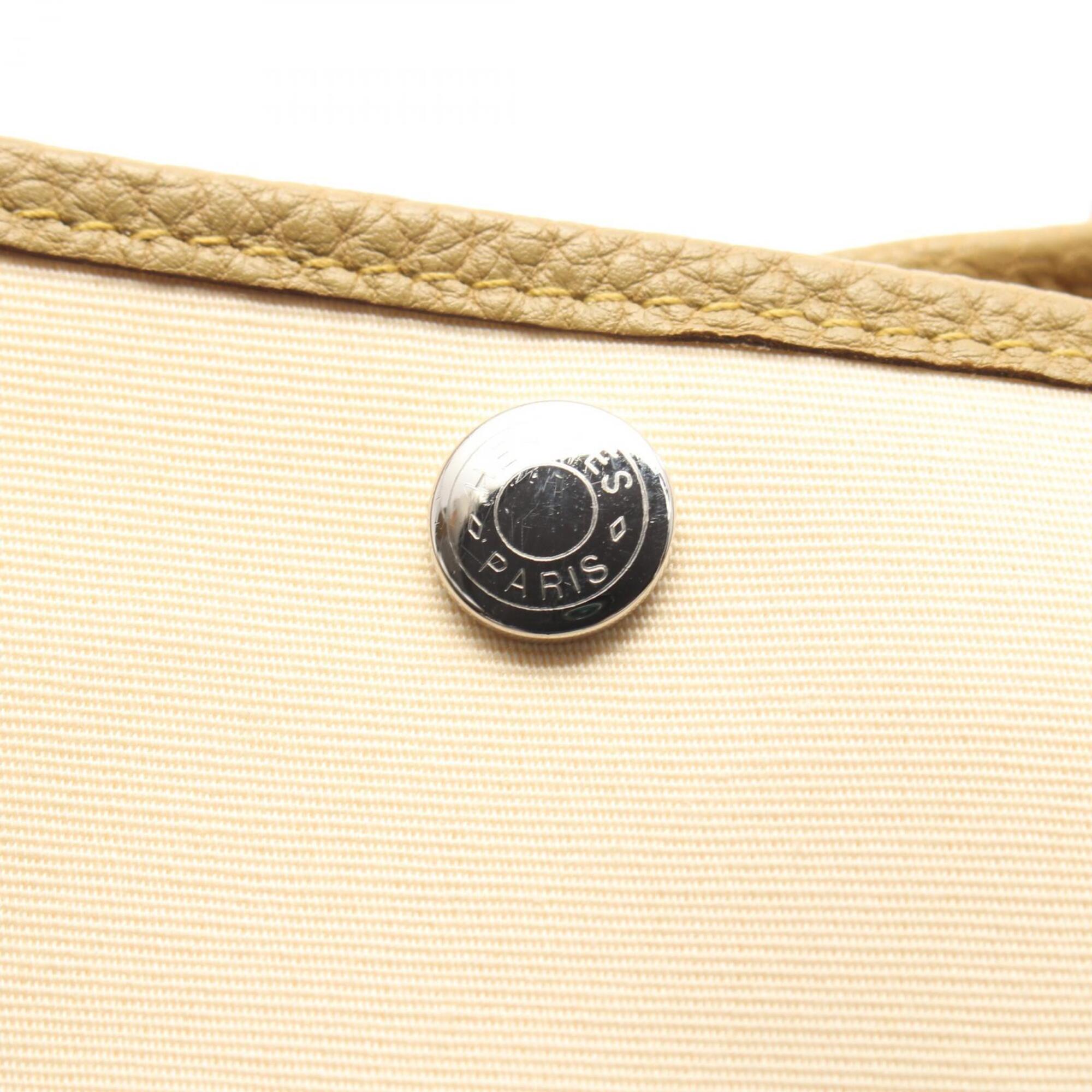 Hermes Ivory Khaki Toile Officier Negonda Leather Handbag Tote Bag (Pre-Owned)