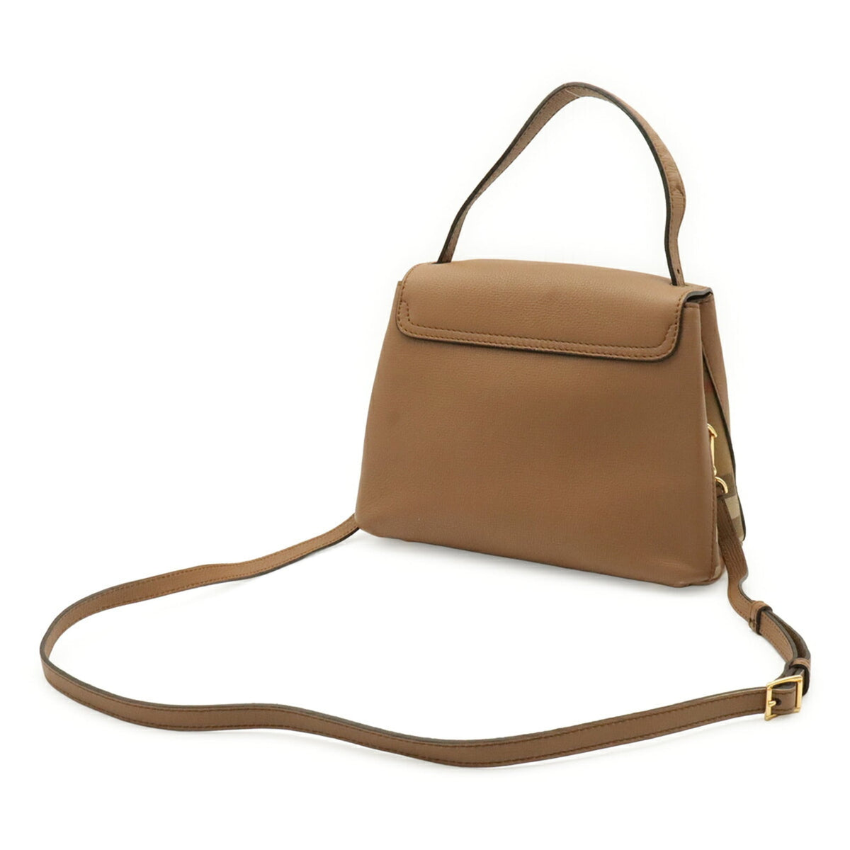 Burberry House Check Sand Leather Canvas Handbag Shoulder Bag (Pre-Owned)