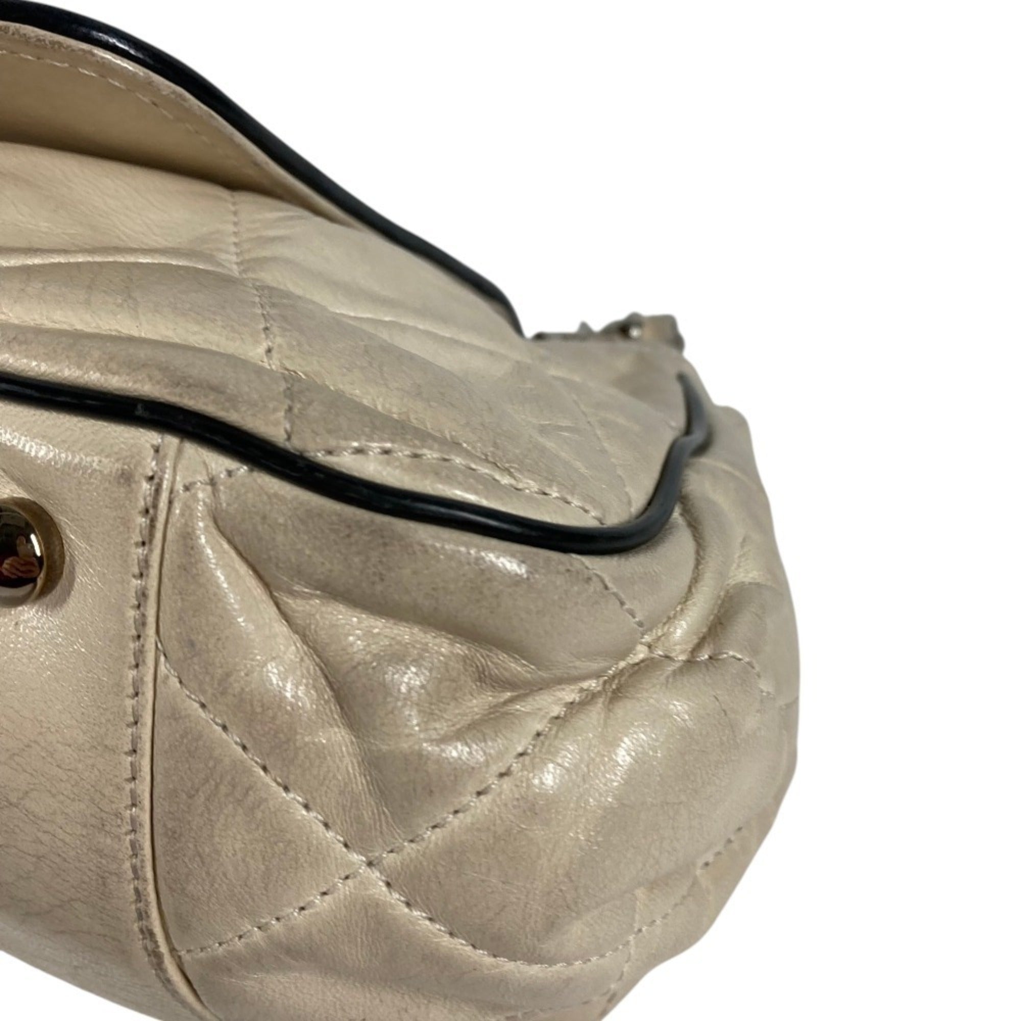Chanel Beige Black Leather Shoulder Bag (Pre-Owned)