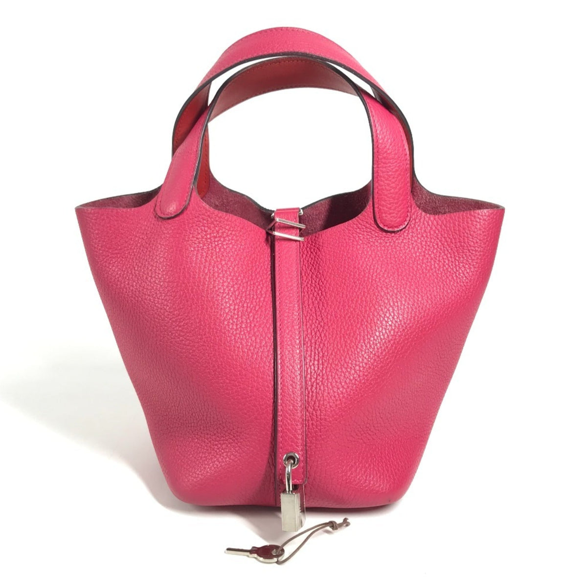 Hermes Pink Red Color Taurillon Clemence Leather Handbag (Pre-Owned)