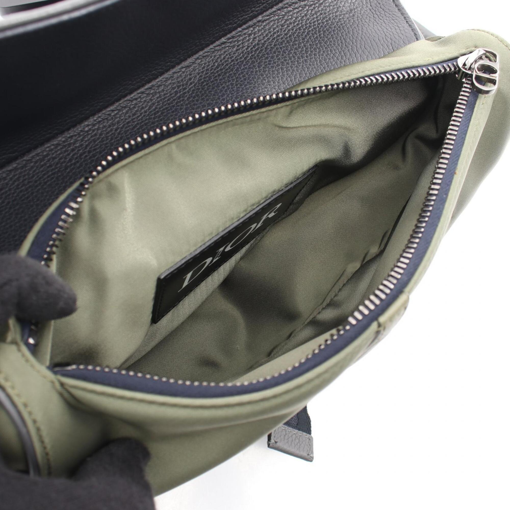 Christian Dior Gray Khaki Nylon Leather Fanny Pack Handbag Saddle Bag (Pre-Owned)