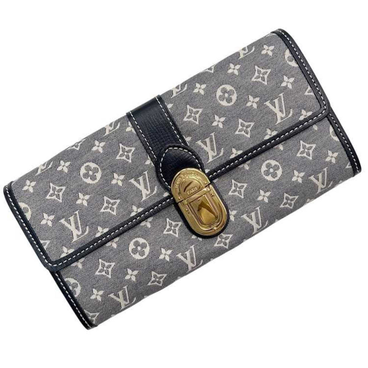 Louis Vuitton Gray Navy Canvas Leather Long Wallet (Bi-Fold) (Pre-Owned)