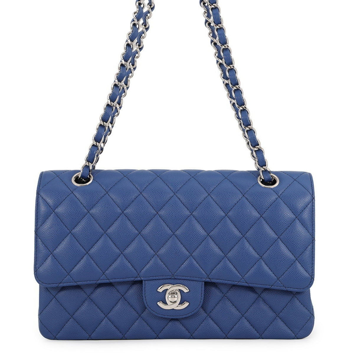 Chanel Matelasse Blue Grained Calfskin Handbag Shoulder Bag (Pre-Owned)