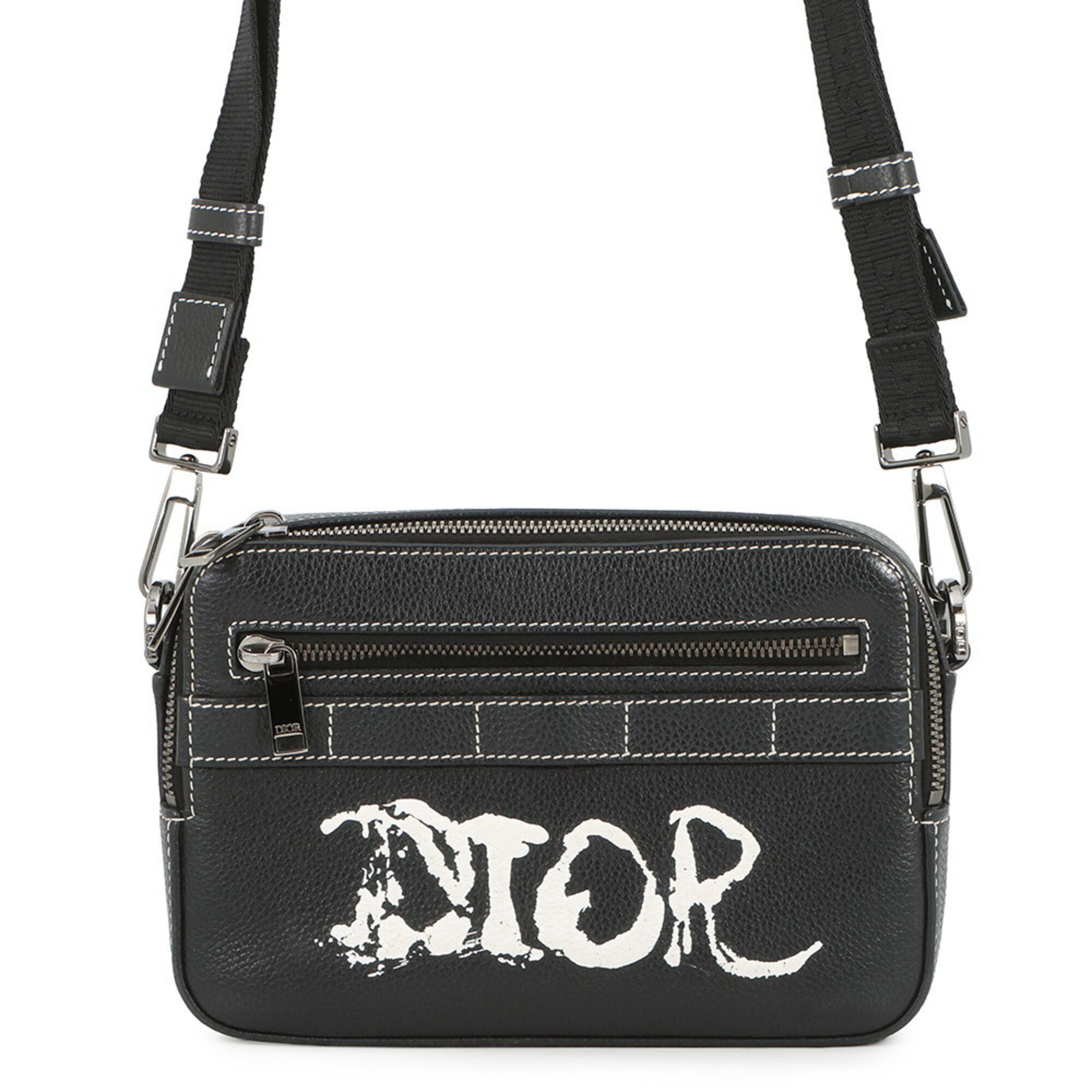 Christian Dior Black Leather Handbag Messenger Bag Shoulder Bag (Pre-Owned)