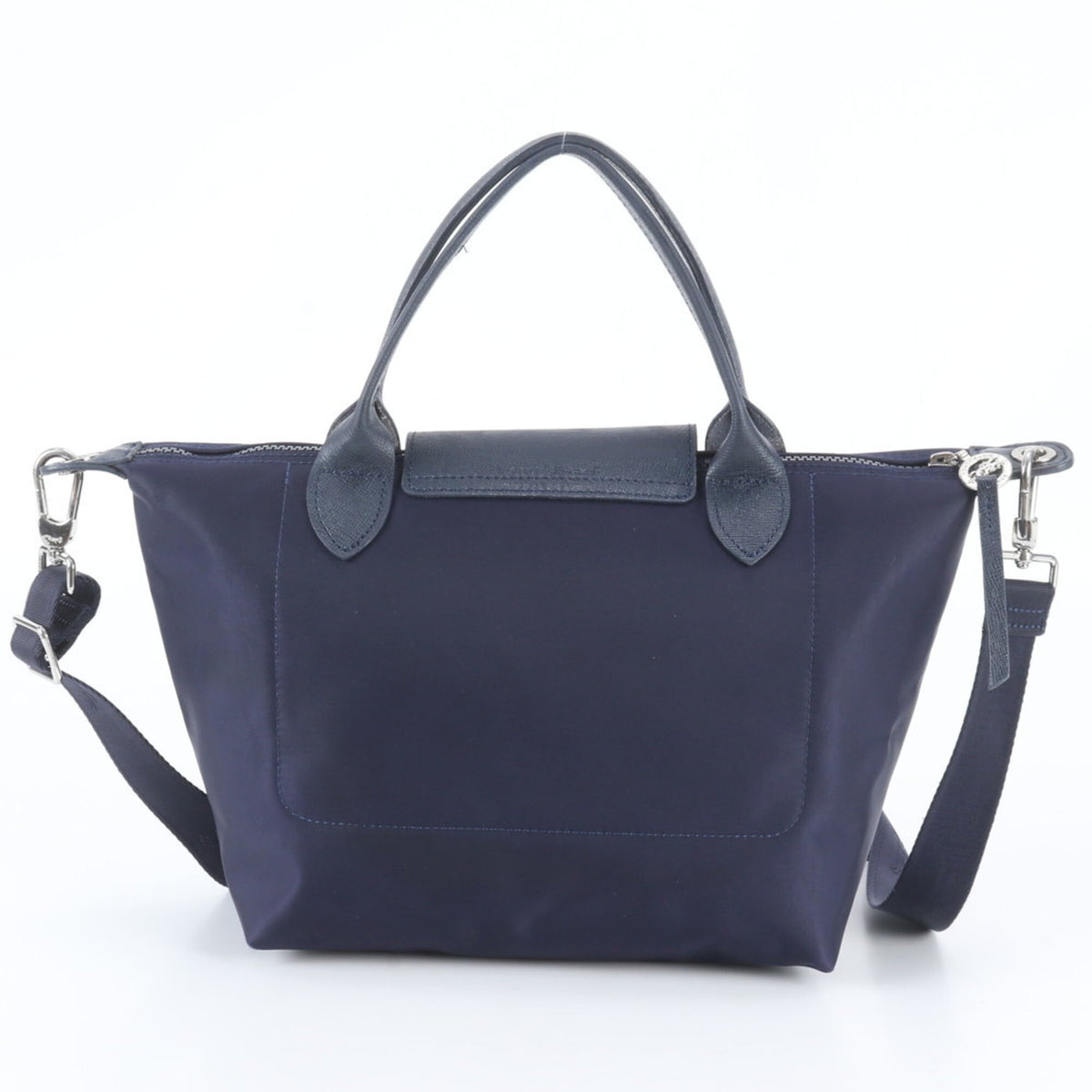 Longchamp Navy Leather Nylon Handbag Shoulder Bag Tote Bag (Pre-Owned)