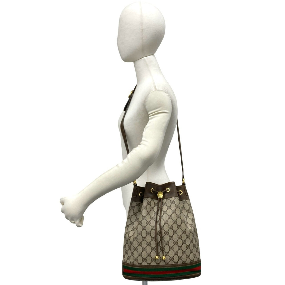 Gucci Brown Green Red Color Leather Pvc Shoulder Bag (Pre-Owned)