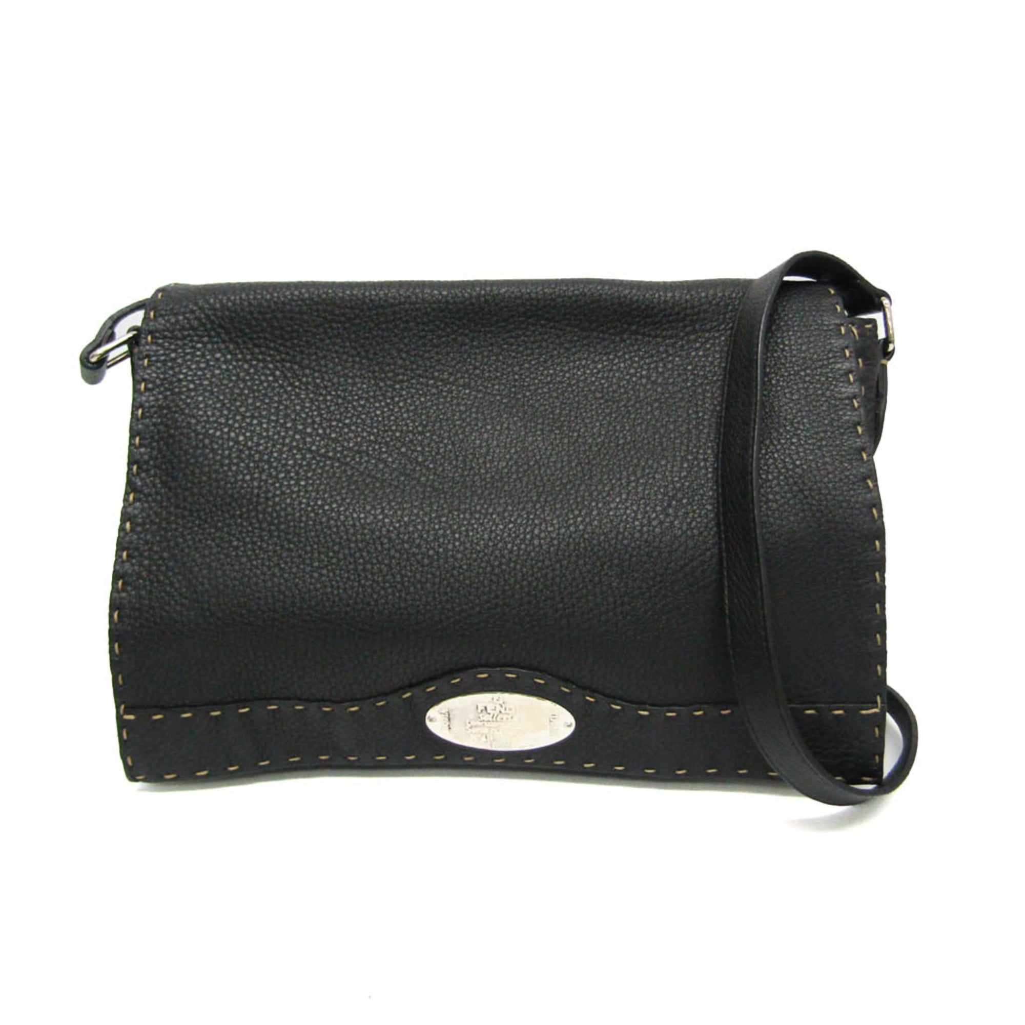 Fendi Selleria Messenger Bag Leather Black Leather Shoulder Bag Bag (Pre-Owned)