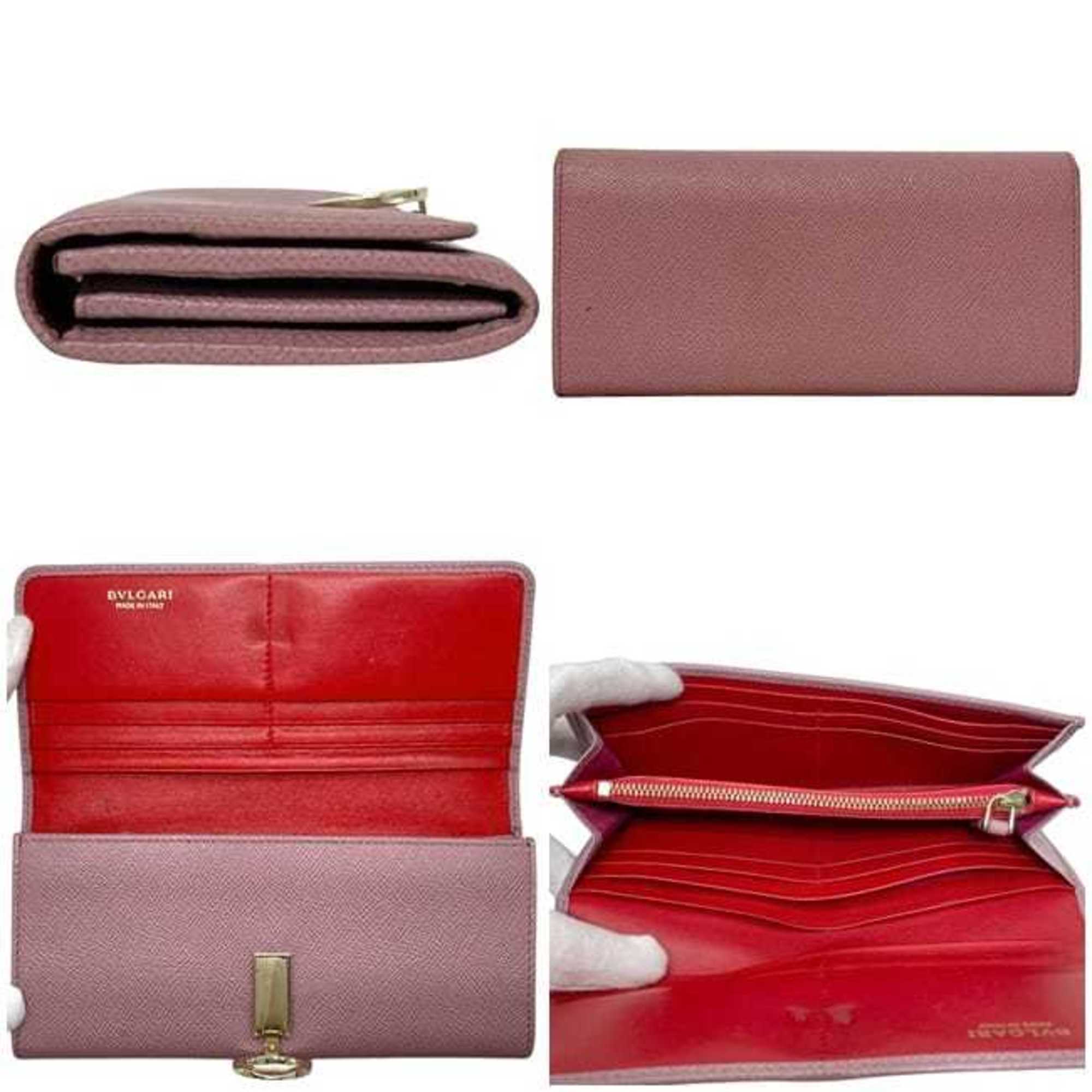 Bvlgari Pink Leather Long Wallet (Bi-Fold) (Pre-Owned)