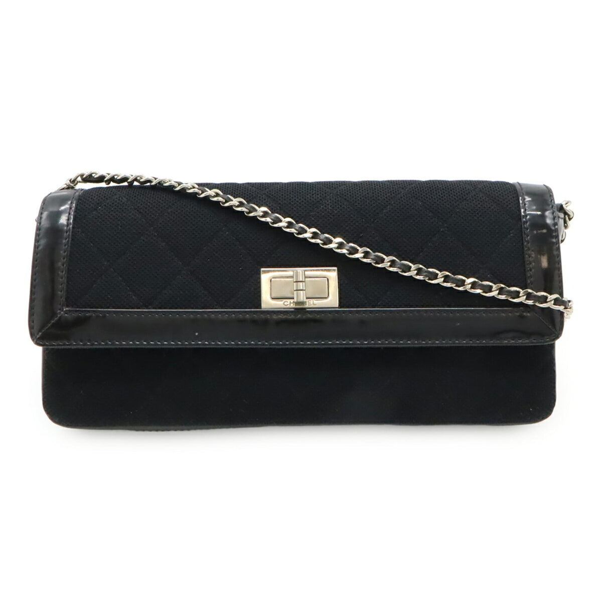 Chanel Black Canvas Patent Leather Shoulder Bag (Pre-Owned)