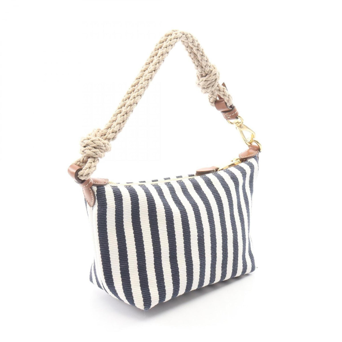 Miu Miu Brown Navy White Canvas Leather Handbag (Pre-Owned)