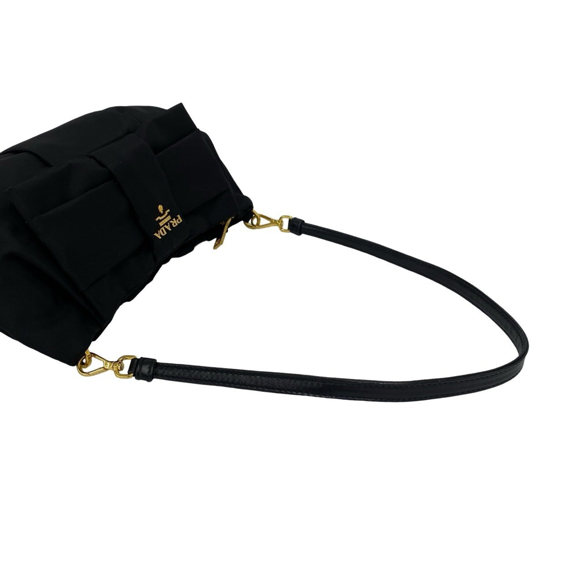 Prada Black Nylon Leather Handbag Shoulder Bag (Pre-Owned)