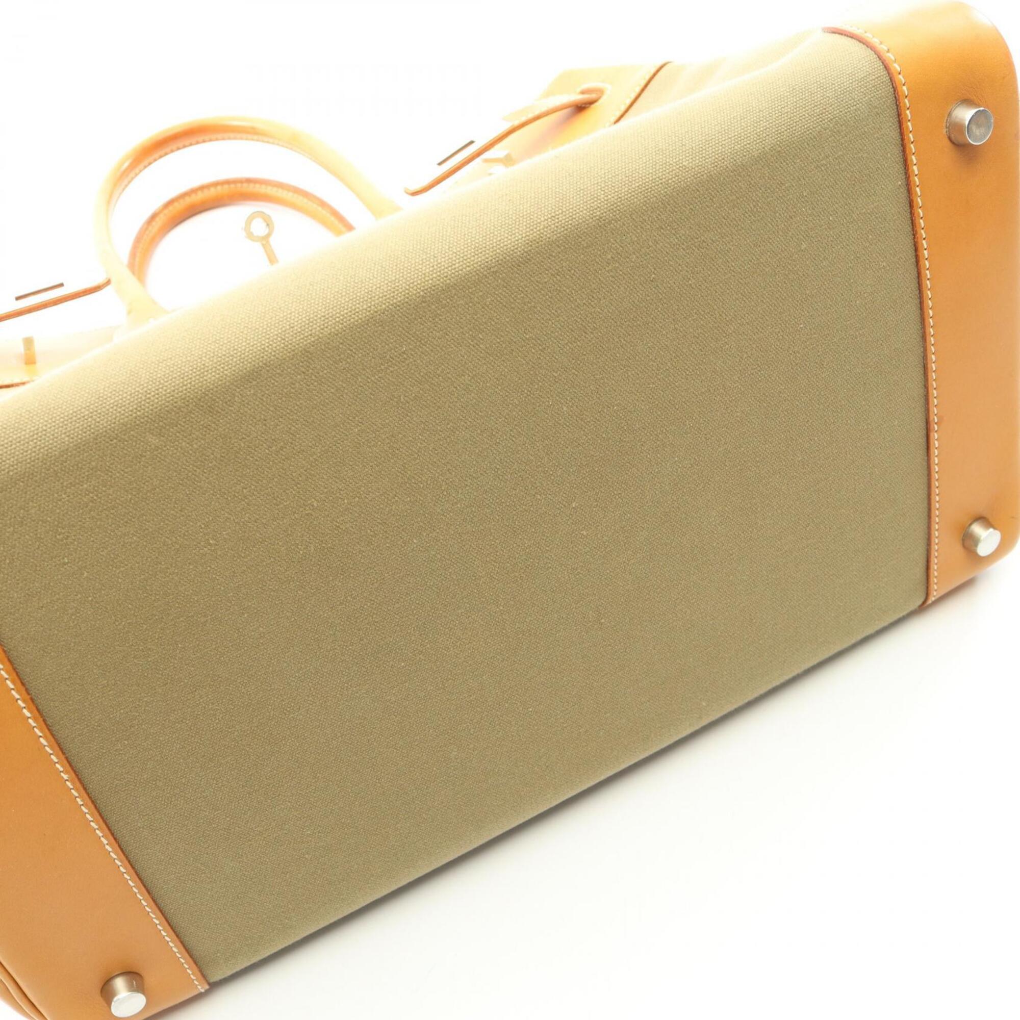 Hermes Brown Khaki Natural Canvas Barenia Leather Toile Officier Leather Handbag (Pre-Owned)