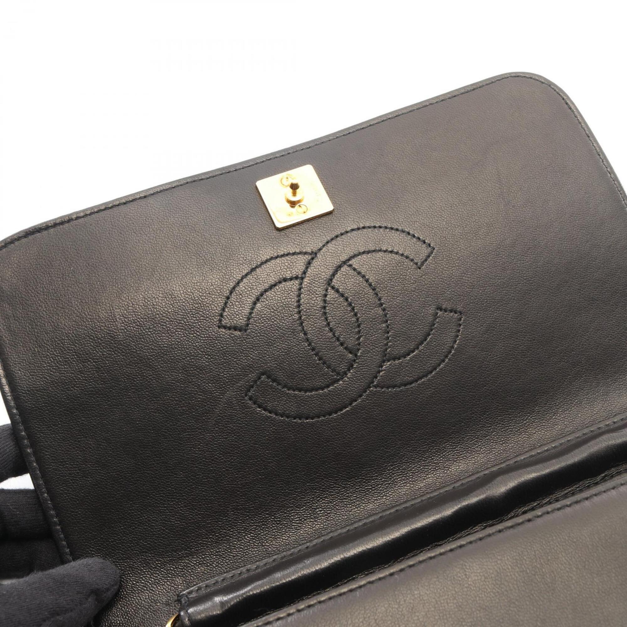 Chanel Black Leather Handbag Shoulder Bag (Pre-Owned)
