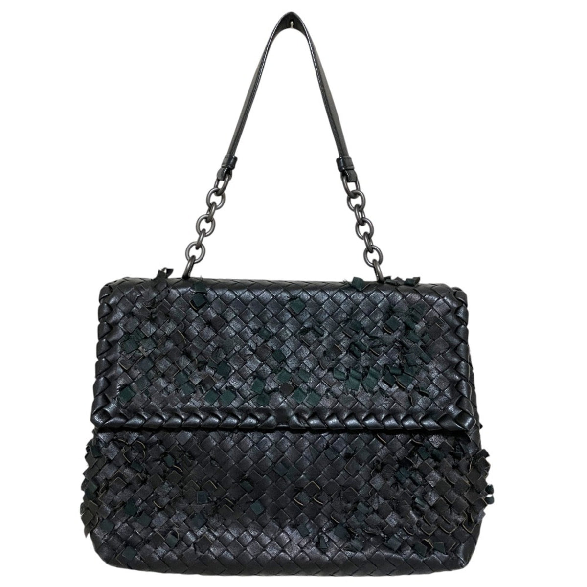 Bottega Veneta Intrecciato Black Leather Handbag Shoulder Bag (Pre-Owned)
