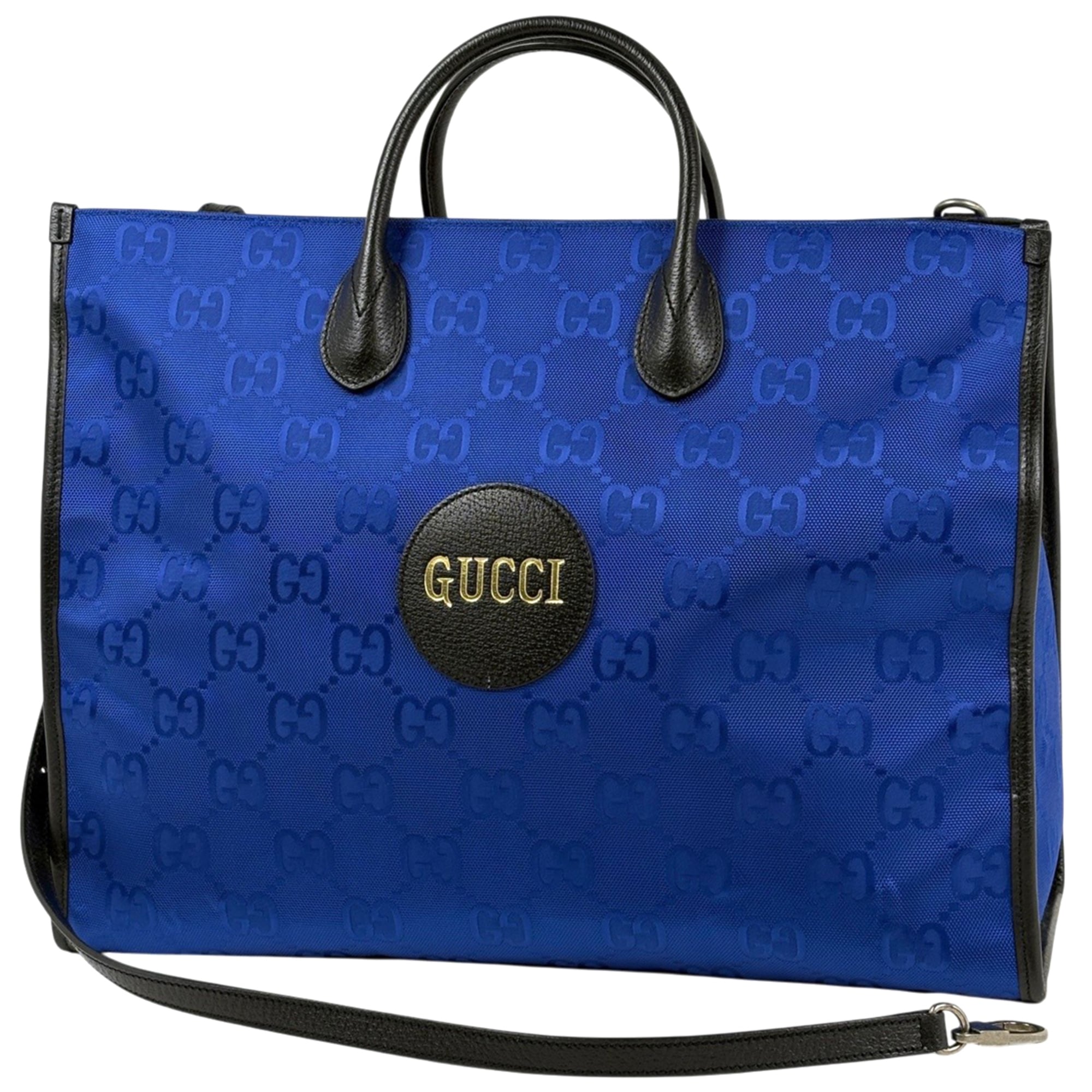 Gucci Black Blue Nylon Leather Tote Bag (Pre-Owned)