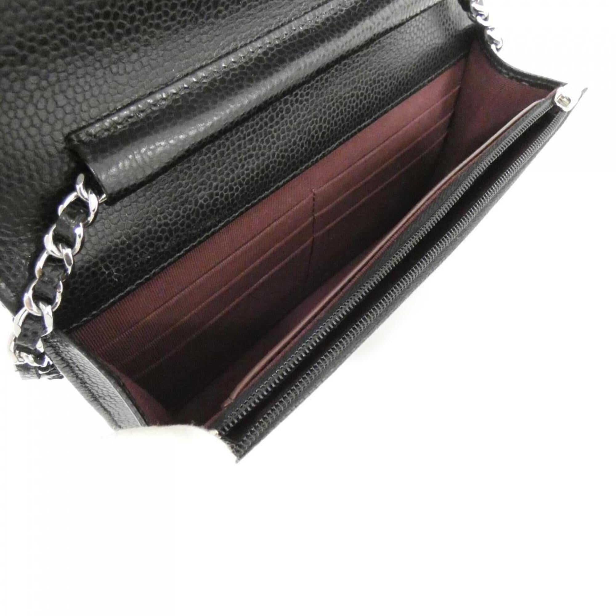 Chanel Black Bordeaux Grained Calfskin Chain/Shoulder Wallet (Pre-Owned)
