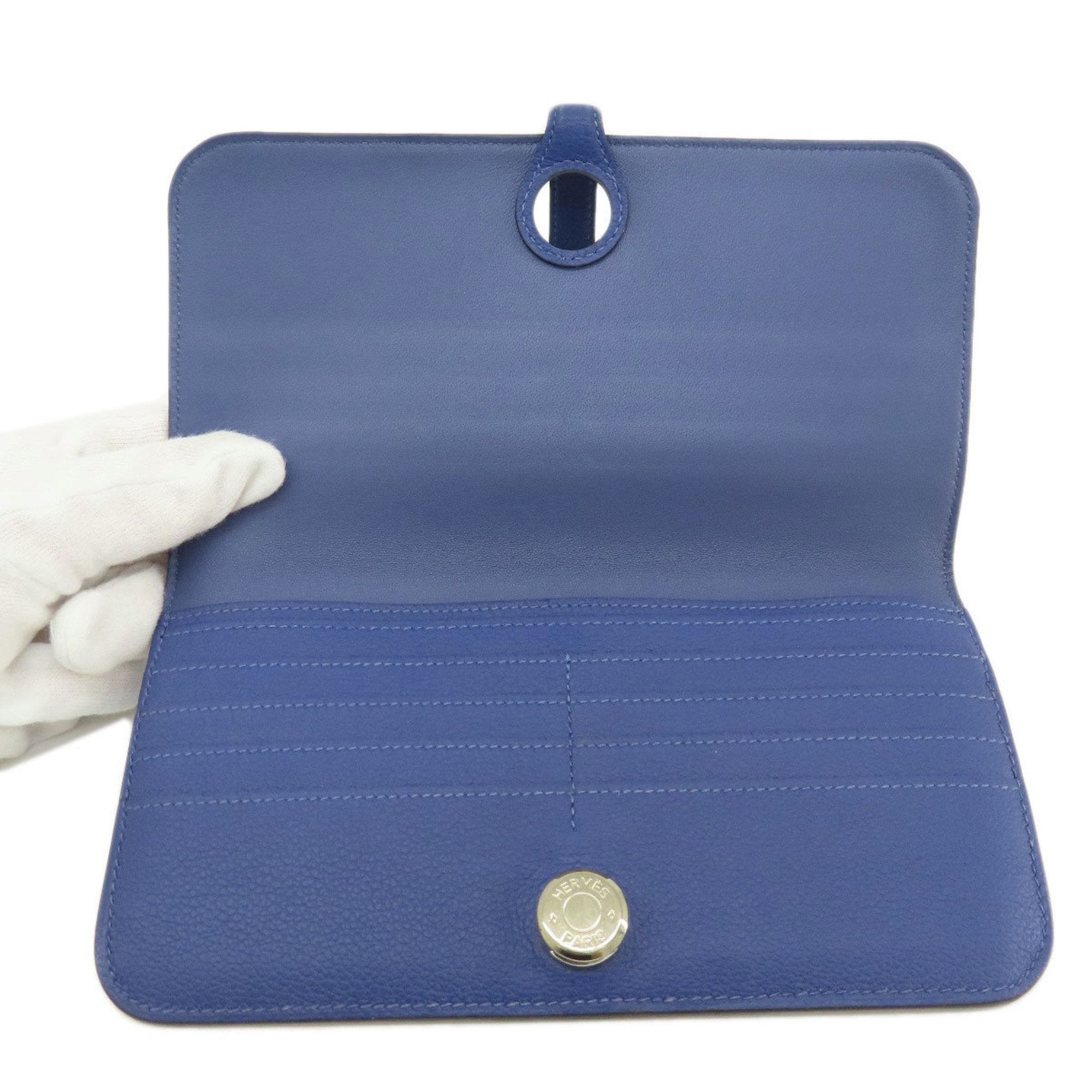 Hermes Blue Leather Long Wallet (Bi-Fold) (Pre-Owned)