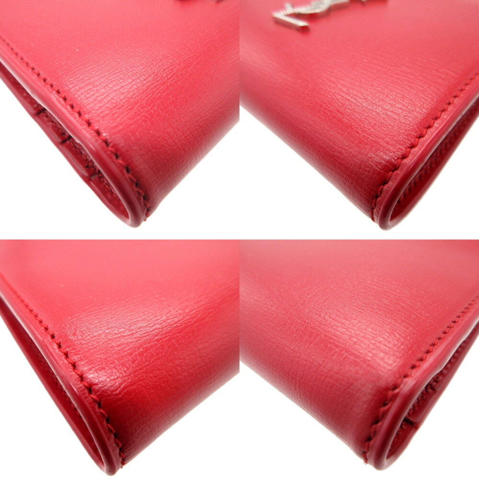 Yves Saint Laurent Red Color Leather Wallet (Tri-Fold) (Pre-Owned)