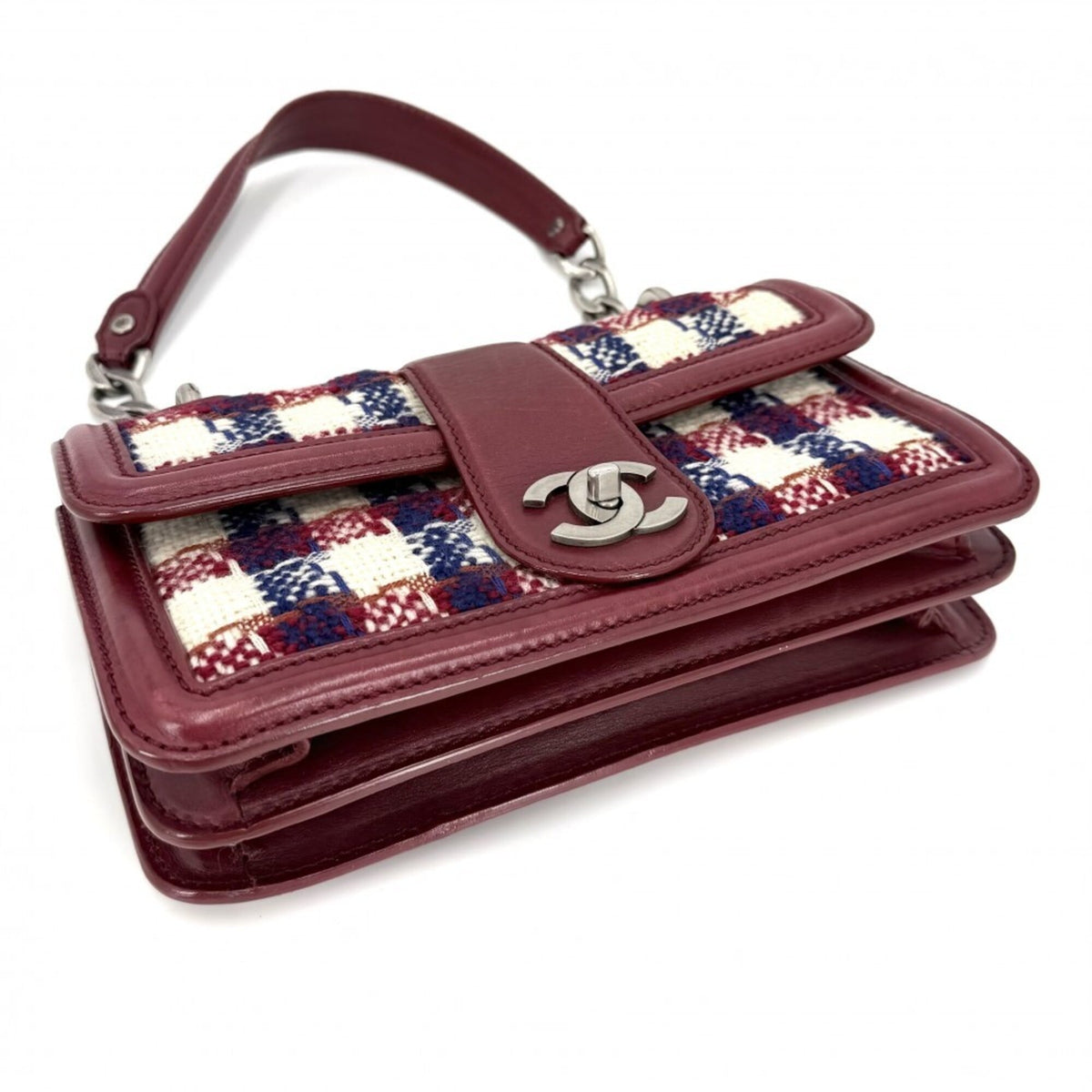 Chanel Red Color Tweed Leather Handbag Shoulder Bag (Pre-Owned)