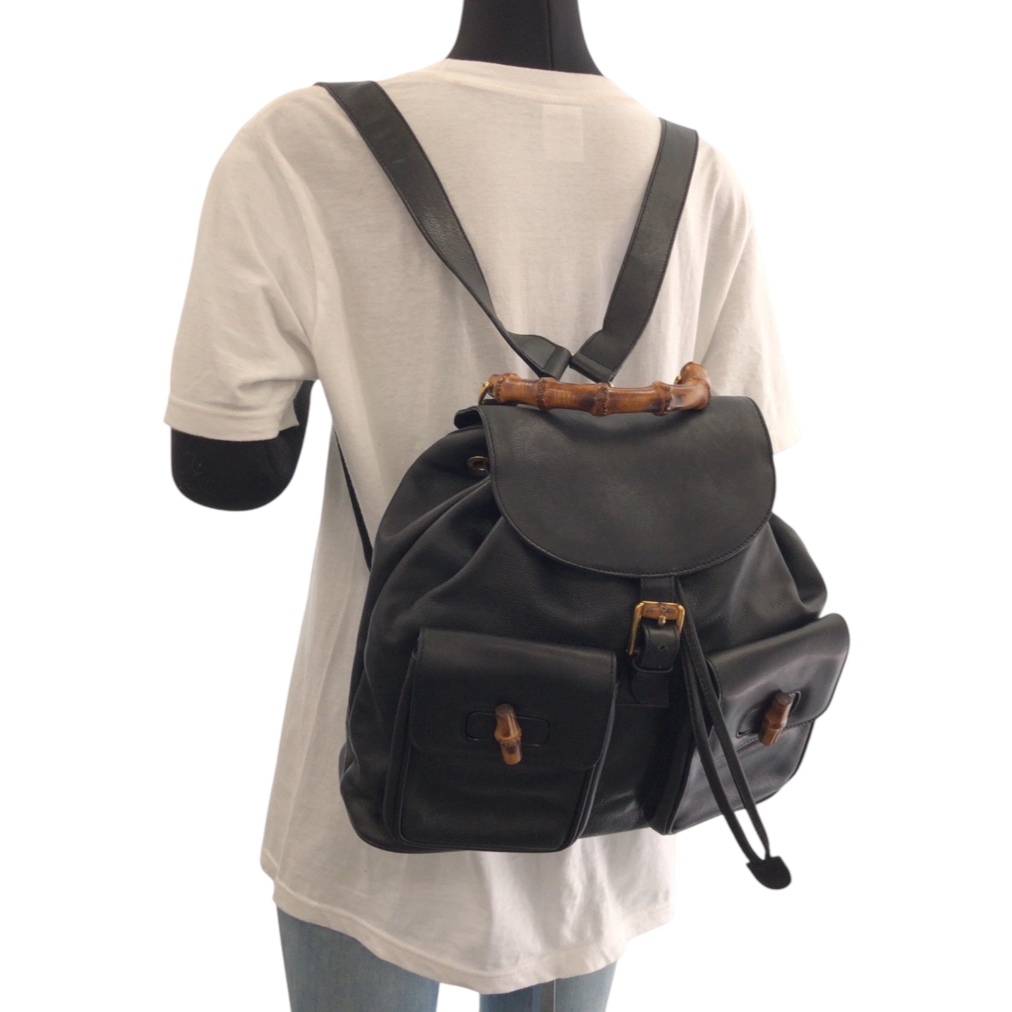 Gucci Black Brown Leather Backpack (Pre-Owned)