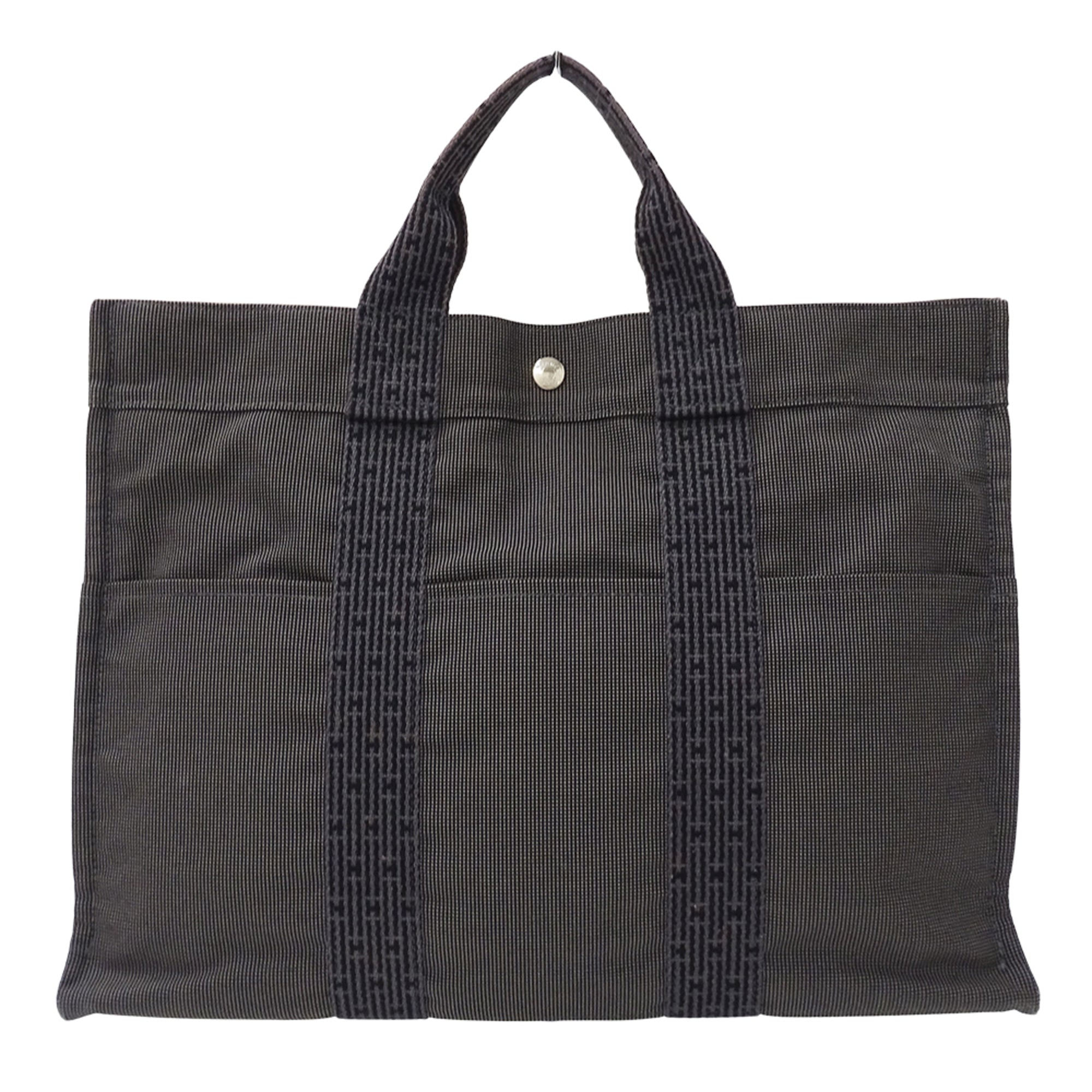 Hermes Black Canvas Handbag Tote Bag (Pre-Owned)