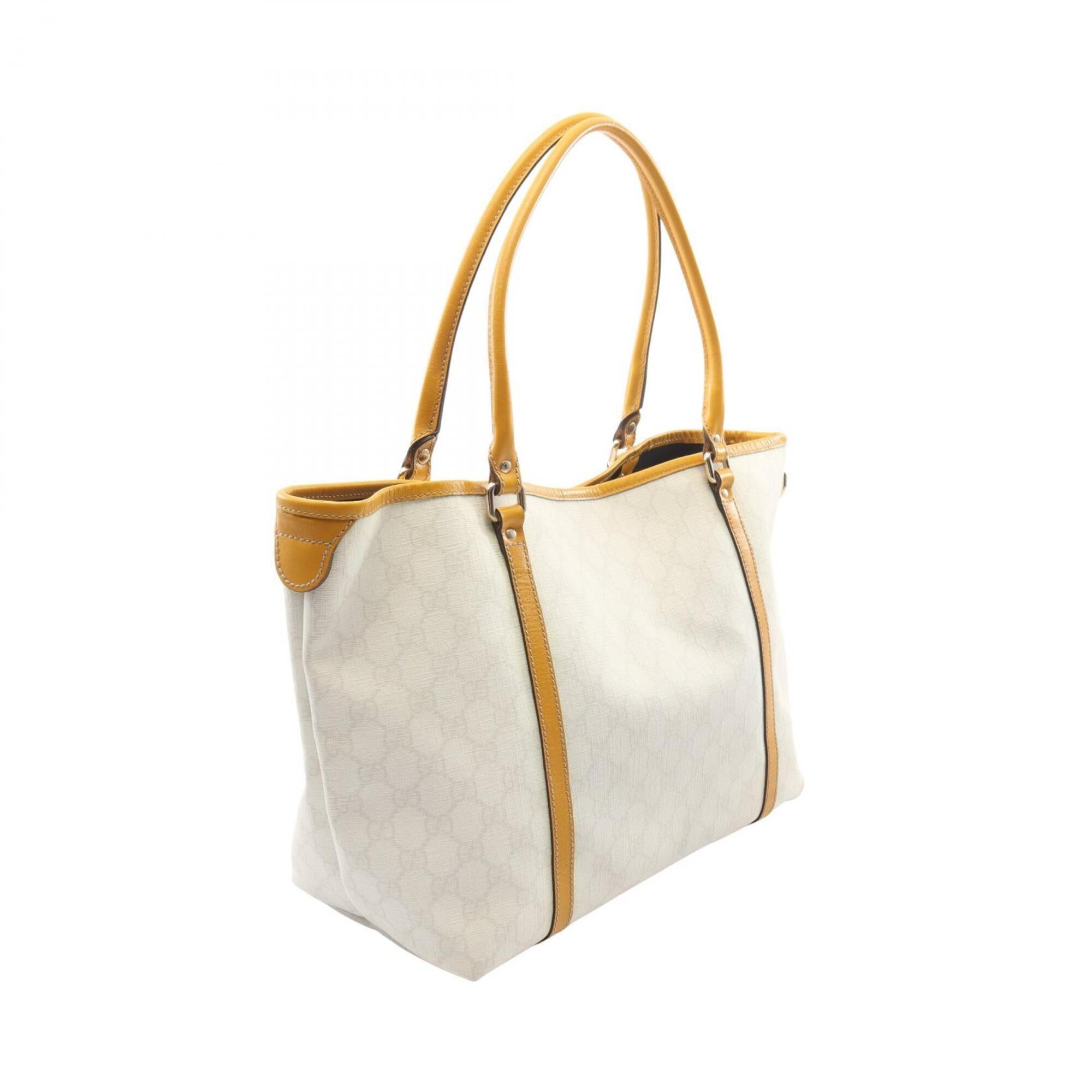 Gucci White Yellow Coated Canvas Leather Handbag Tote Bag (Pre-Owned)