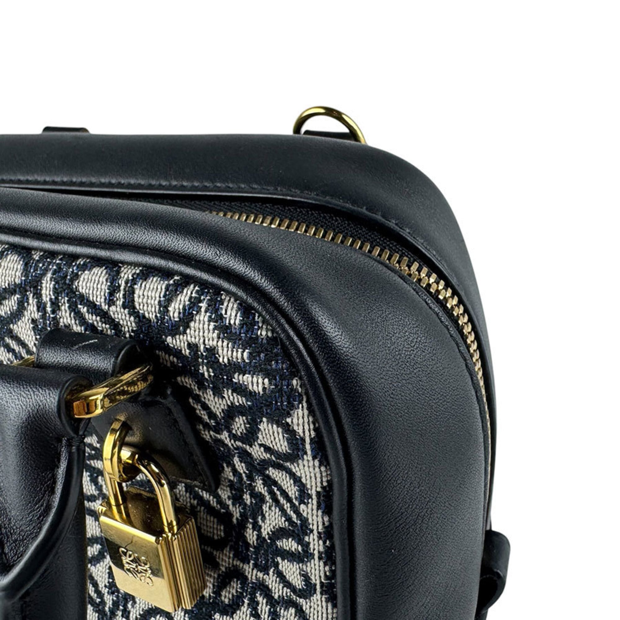 Loewe Black Navy Leather Jacquard Handbag Shoulder Bag (Pre-Owned)
