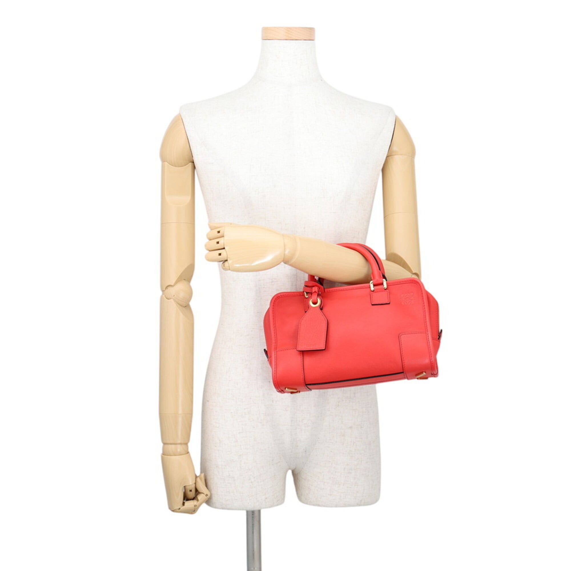Loewe Amazona Red Color Leather Handbag Shoulder Bag (Pre-Owned)