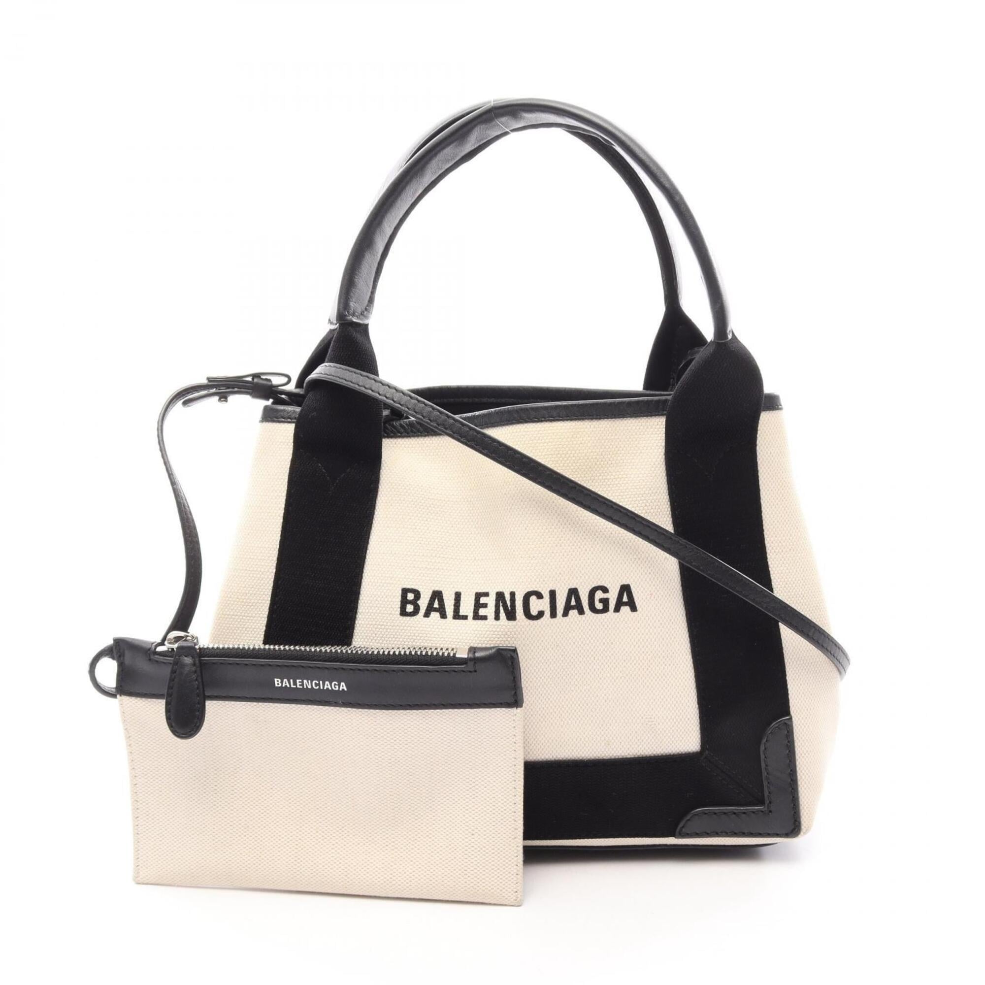 Balenciaga Black White Canvas Leather Handbag Pouch (Pre-Owned)