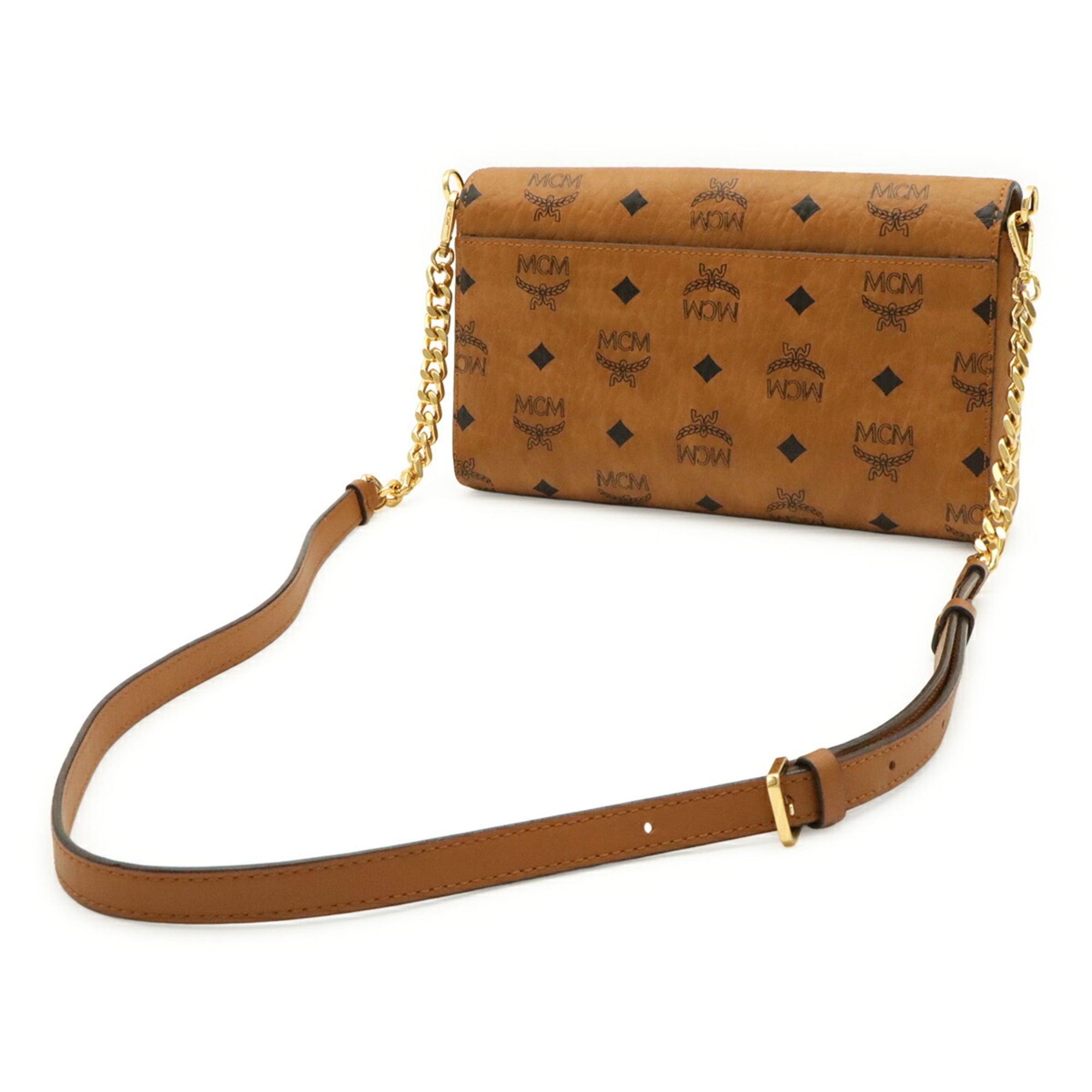Mcm Visetos Brown Canvas Leather Clutch Bag Shoulder Bag (Pre-Owned)