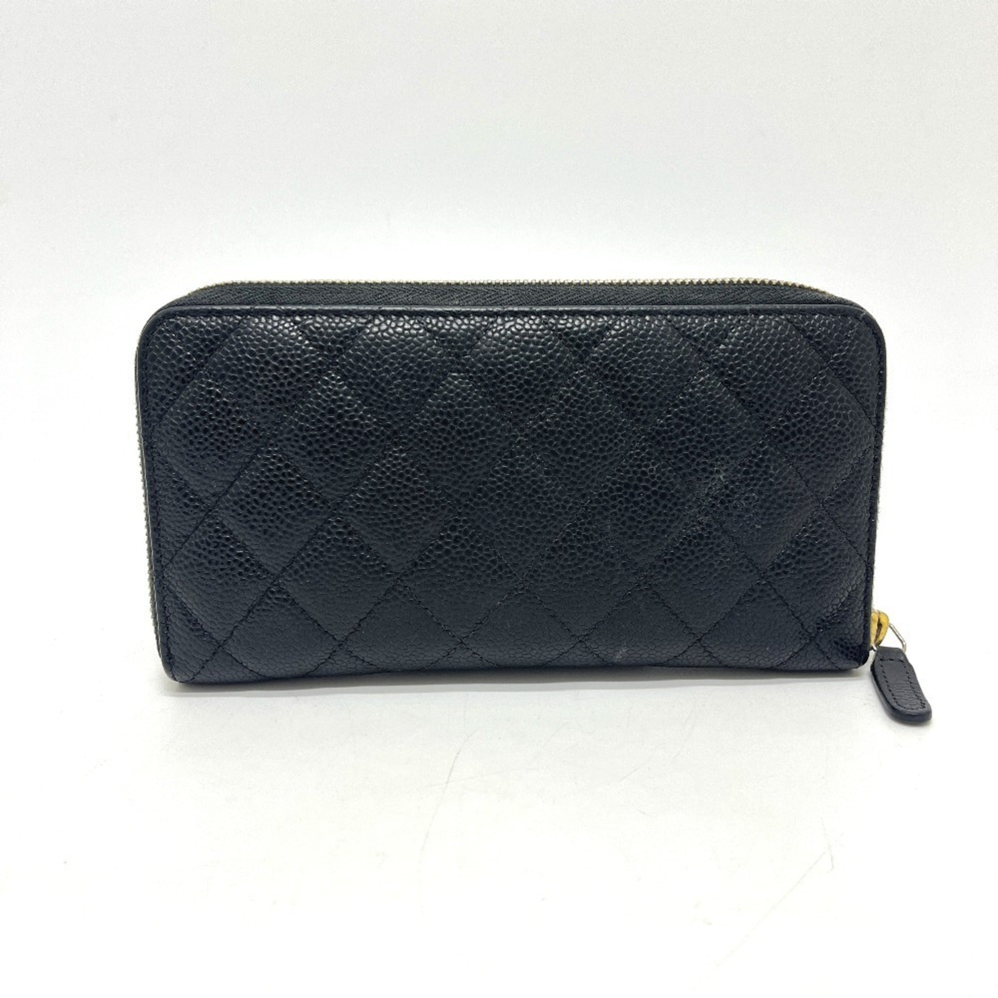 Chanel Black Grained Calfskin Long Wallet (Bi-Fold) (Pre-Owned)