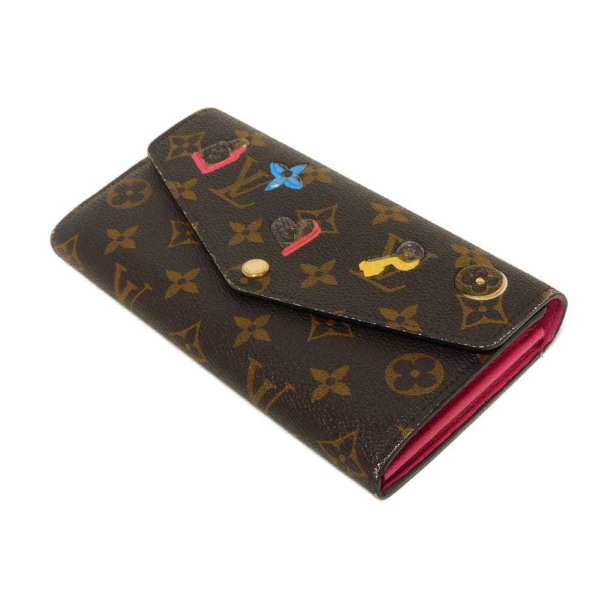 Louis Vuitton Brown Hot Pink Monogram Canvas Leather Long Wallet (Bi-Fold) (Pre-Owned)