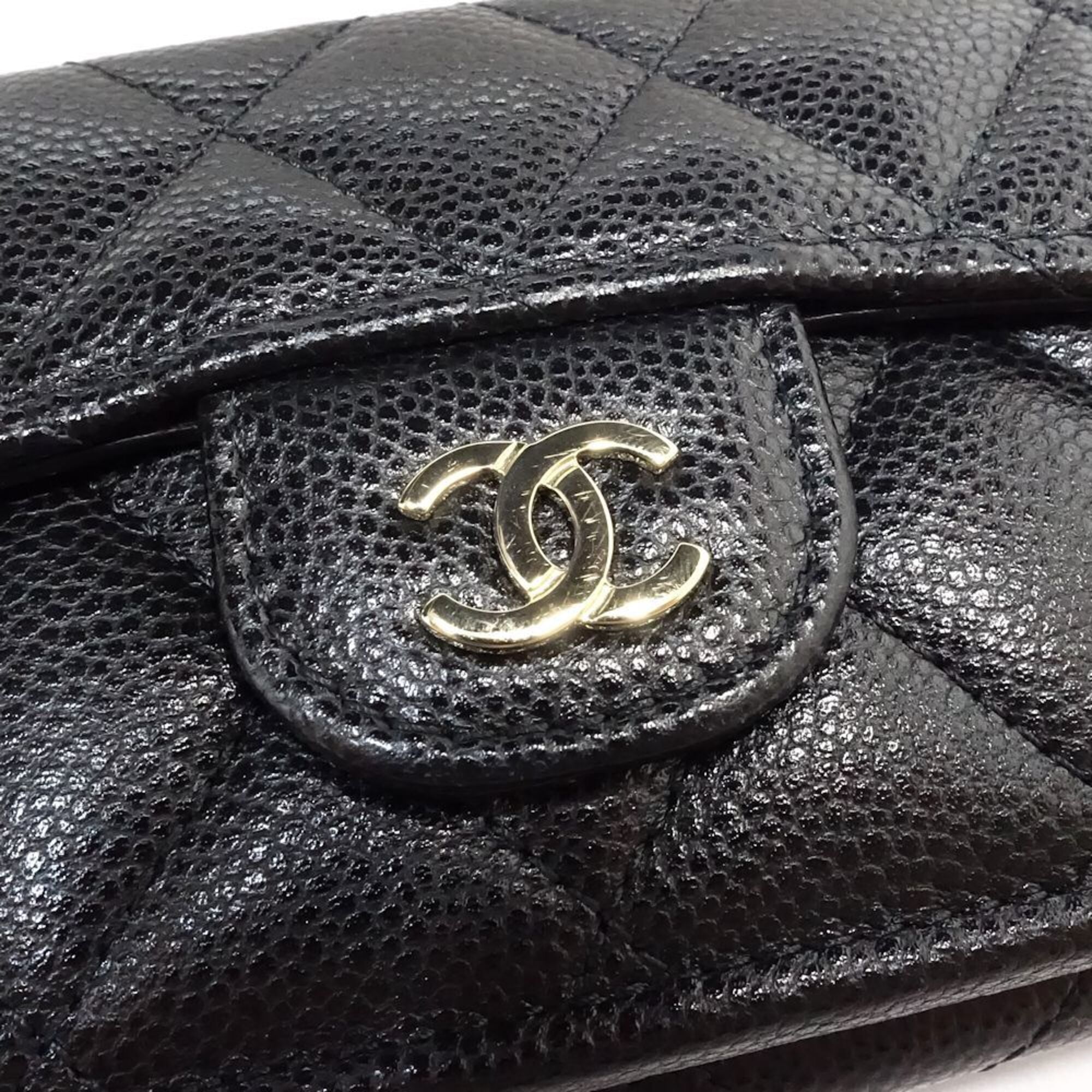 Chanel Black Grained Calfskin Wallet (Tri-Fold) (Pre-Owned)