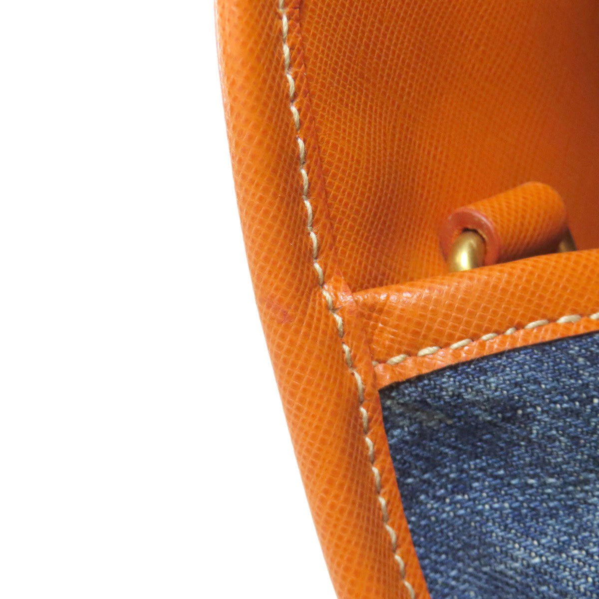 Prada Blue Orange Canvas Leather Handbag (Pre-Owned)