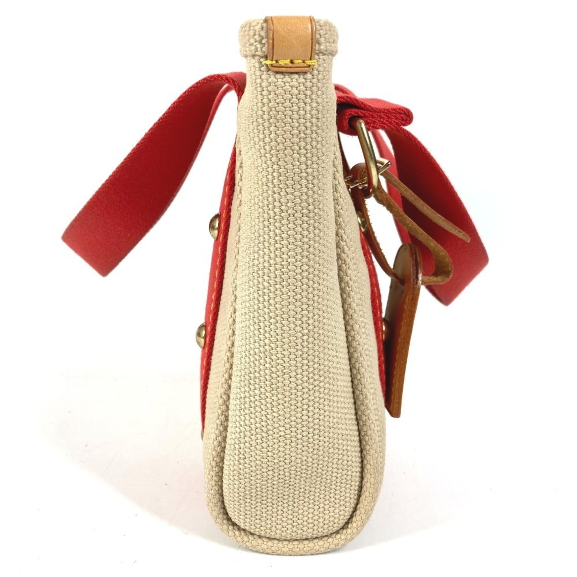 Louis Vuitton Beige Galle Red Color Cotton Handbag Tote Bag (Pre-Owned)