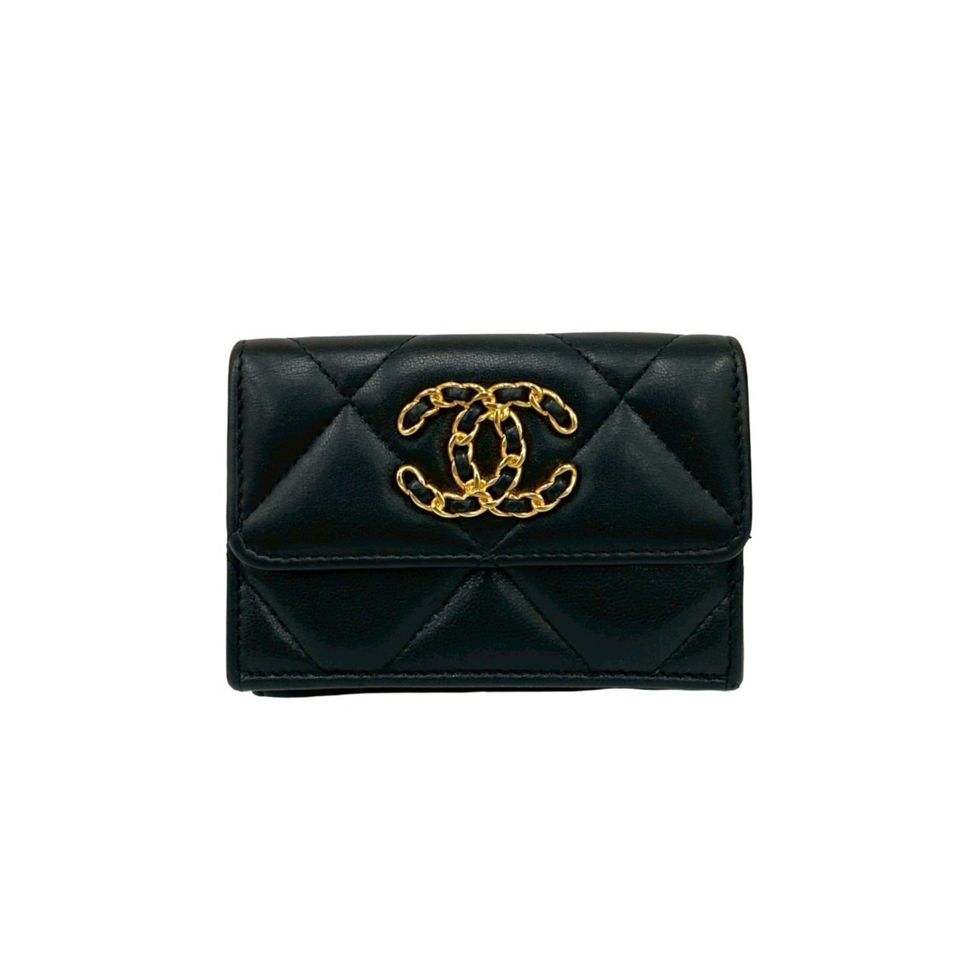 Chanel Black Leather Wallet (Tri-Fold) (Pre-Owned)