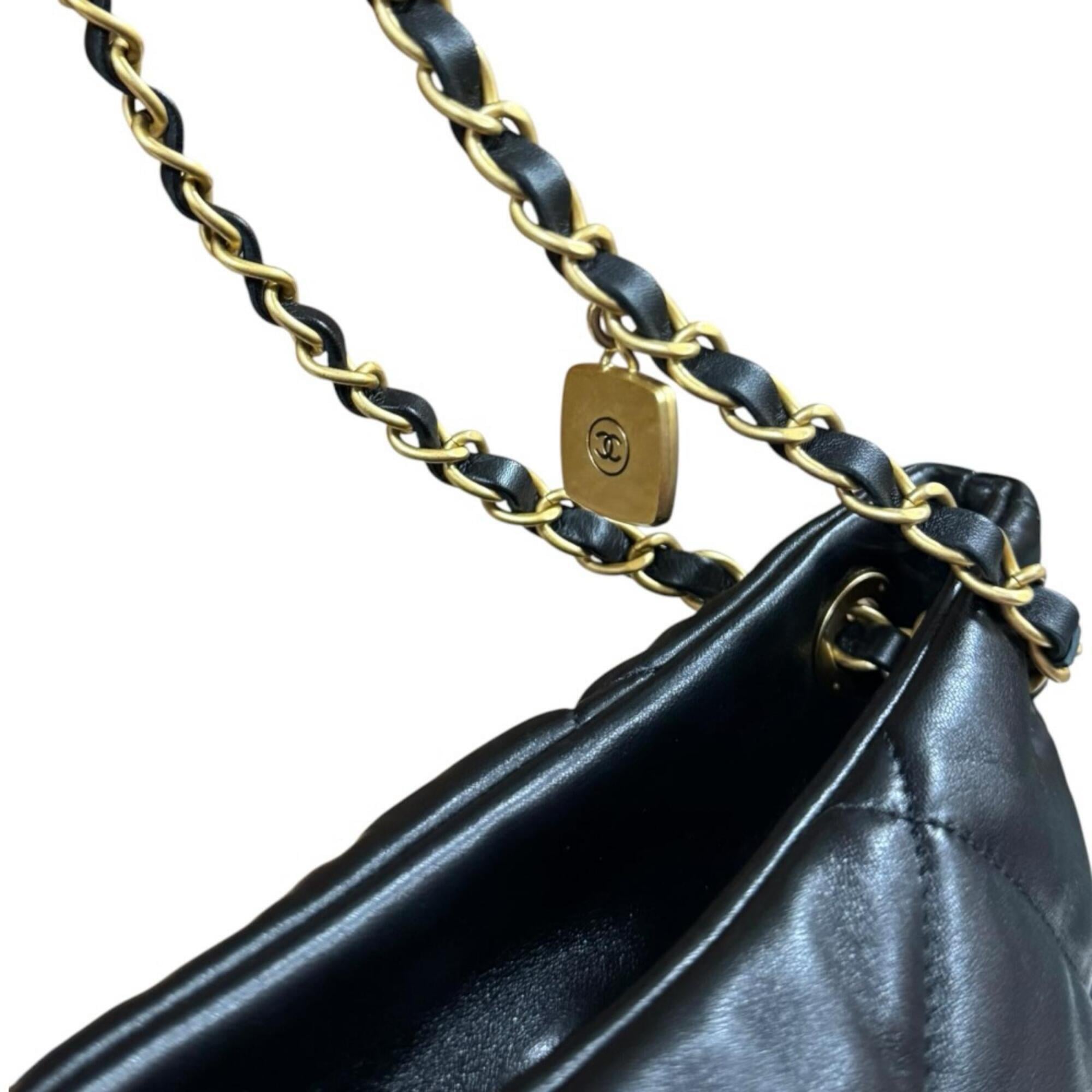 Chanel Black Leather Shopping Bag Shoulder Bag (Pre-Owned)