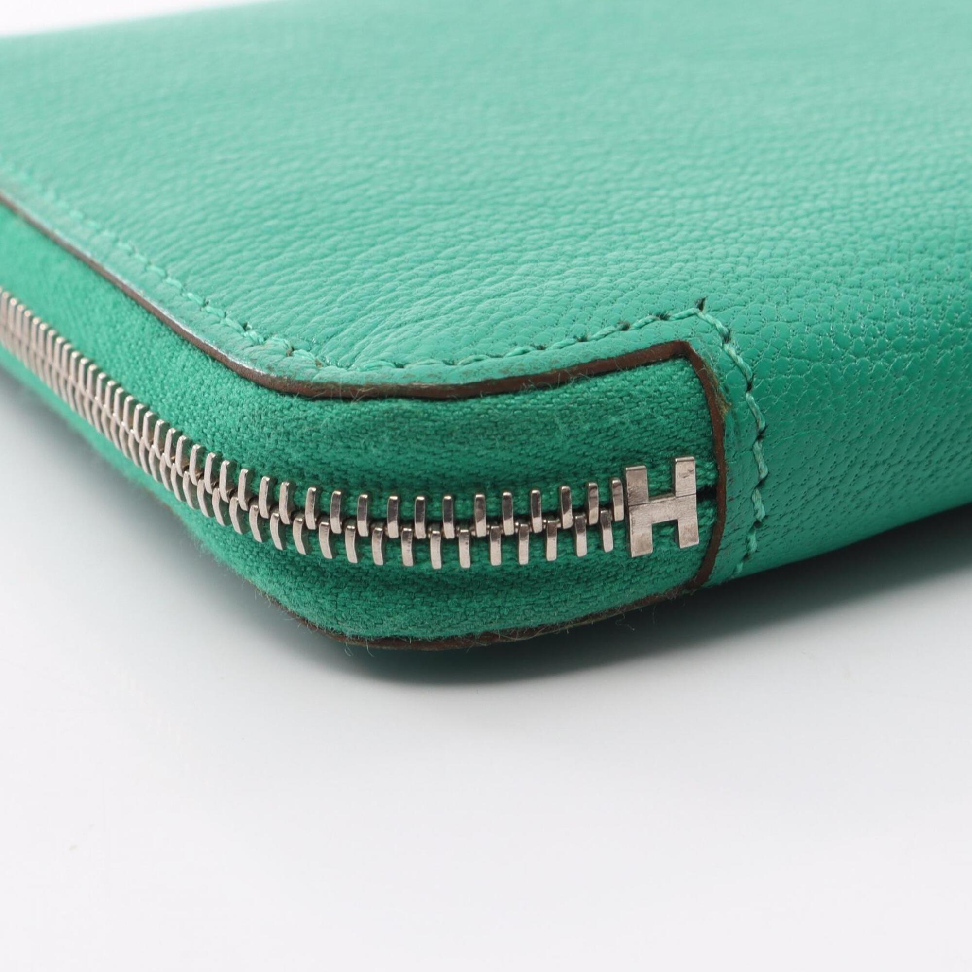 Hermes Green Mint Green Chevre Leather Long Wallet (Bi-Fold) (Pre-Owned)